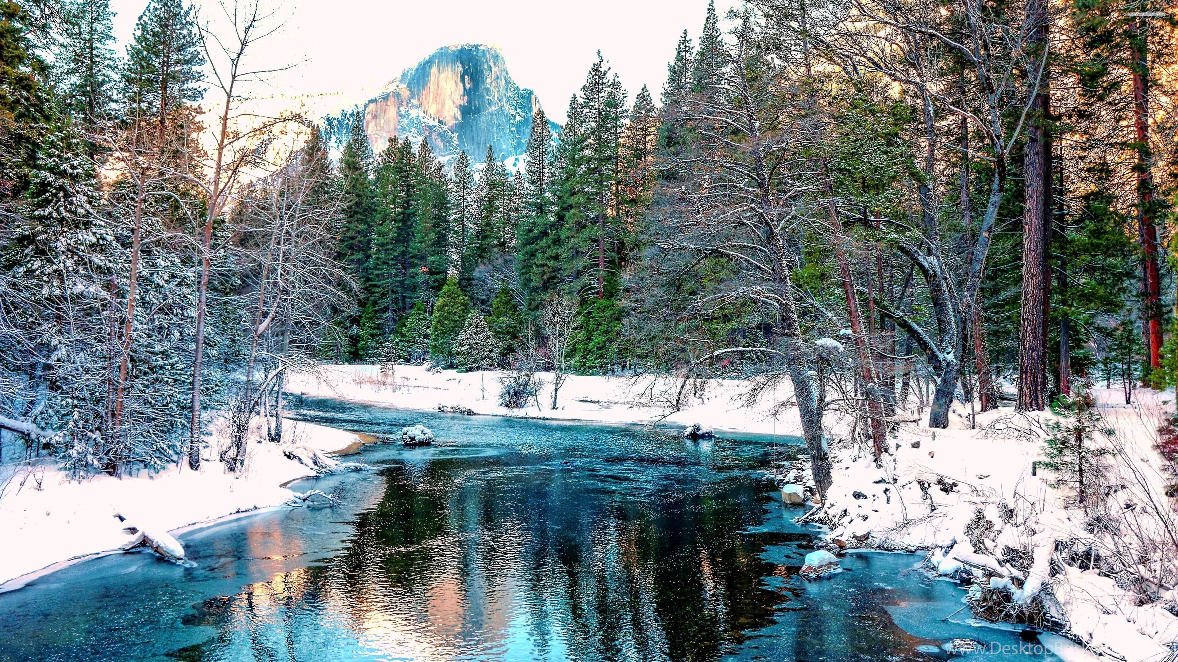 Amazing Blue River In The Winter Forest Wallpaper Desktop Background