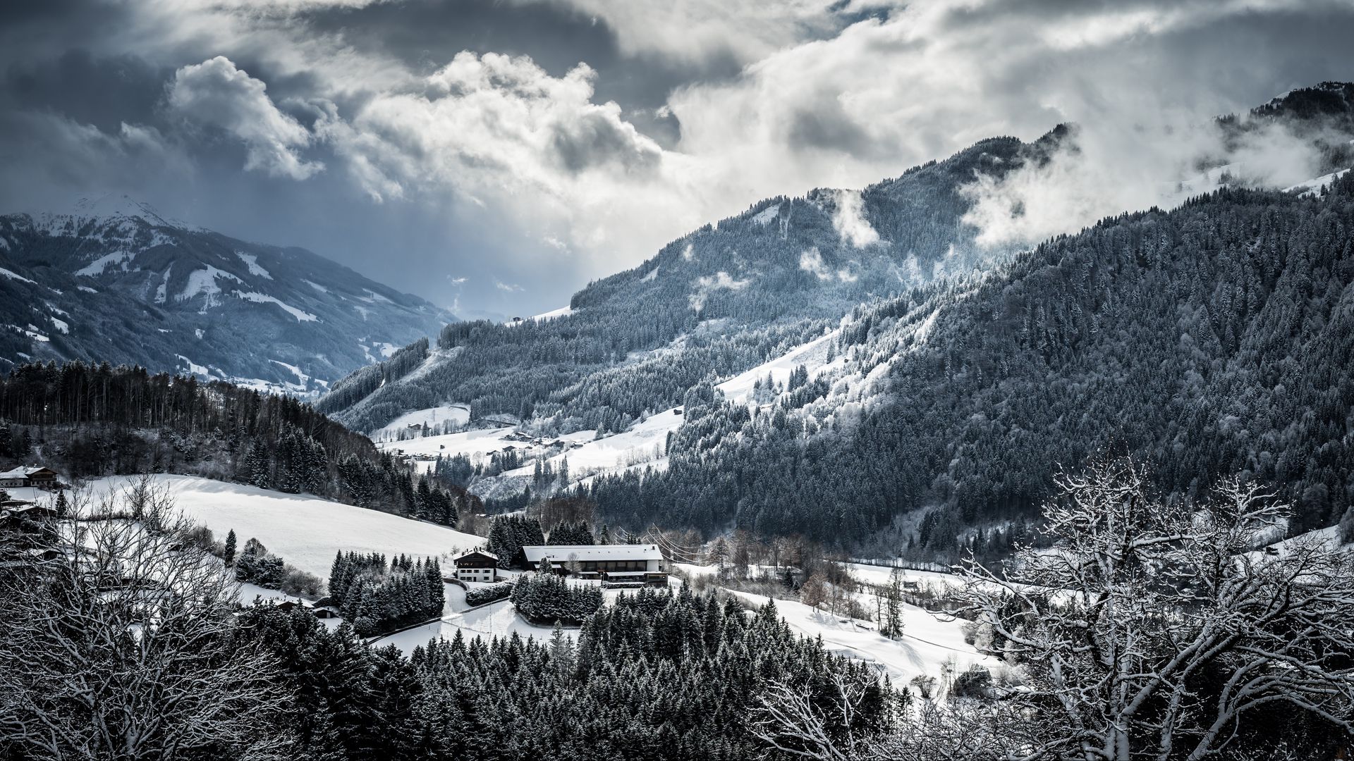 Download wallpaper 1920x1080 mountains, winter, snow full hd, hdtv, fhd, 1080p HD background