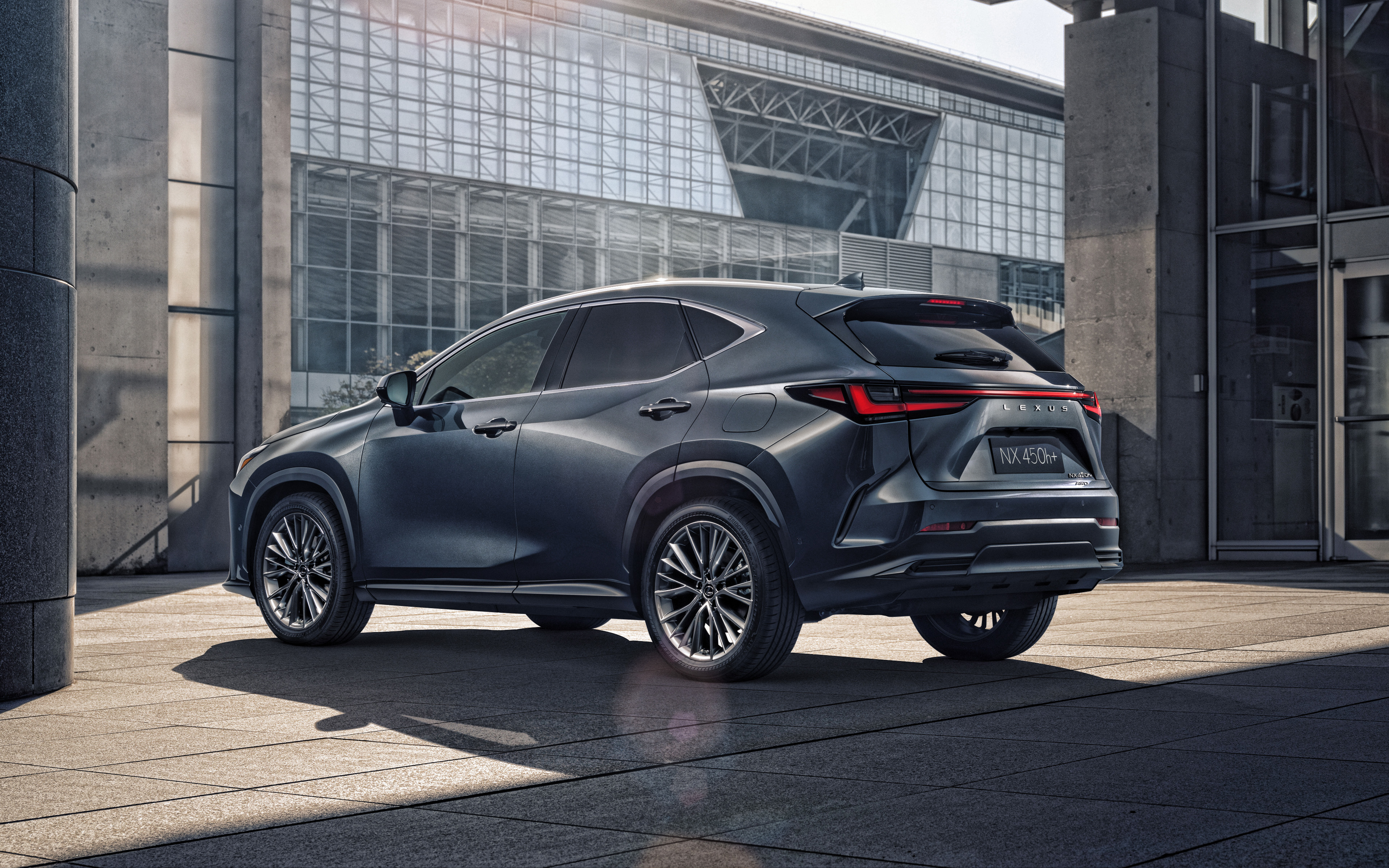 Download wallpaper 2022, Lexus NX 450h, 4k, rear view, exterior, new gray Lexus NX, Japanese cars, Lexus for desktop with resolution 3840x2400. High Quality HD picture wallpaper
