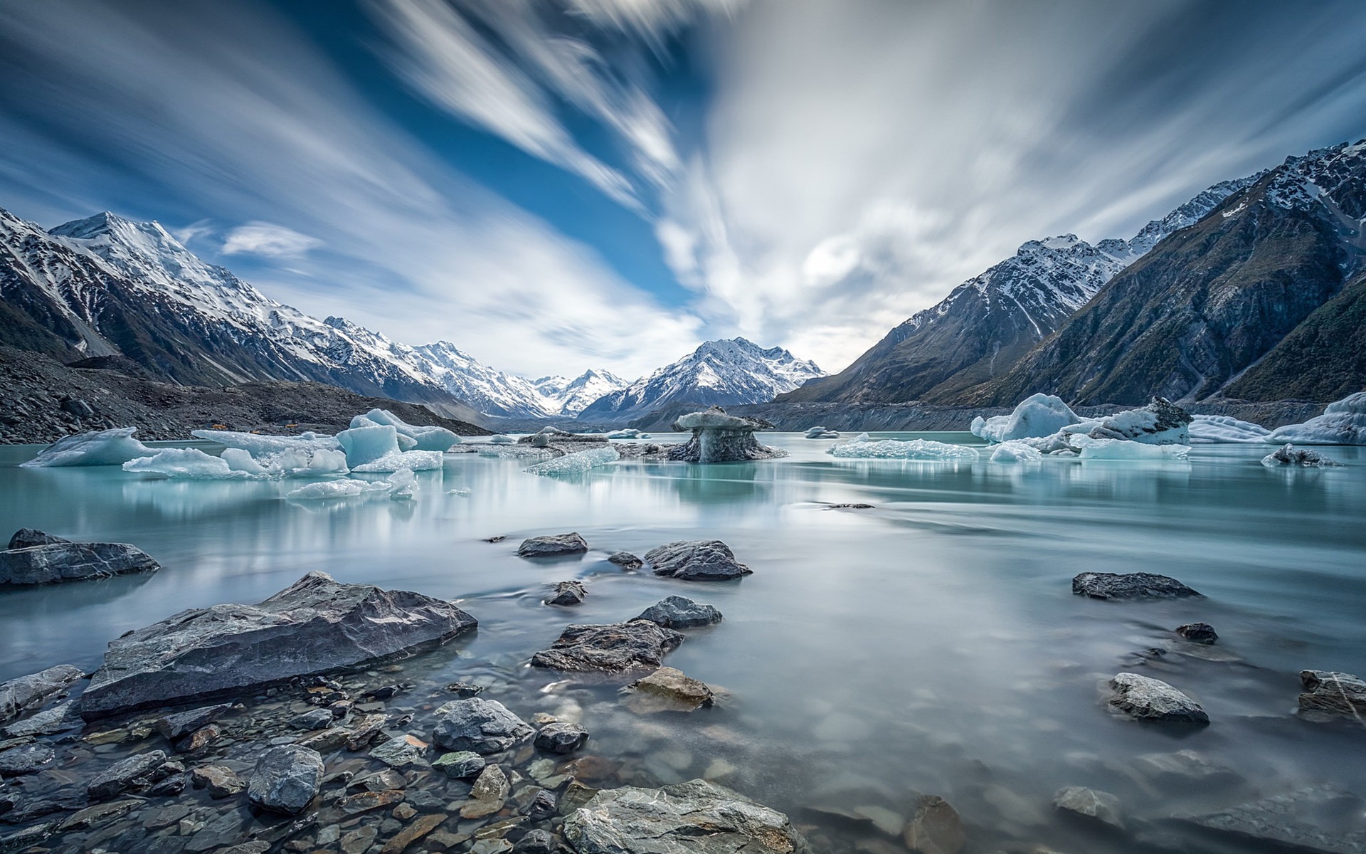 Wallpaper Canterbury, New Zealand, Mount Cook, river, ice, winter 1920x1200 HD Picture, Image