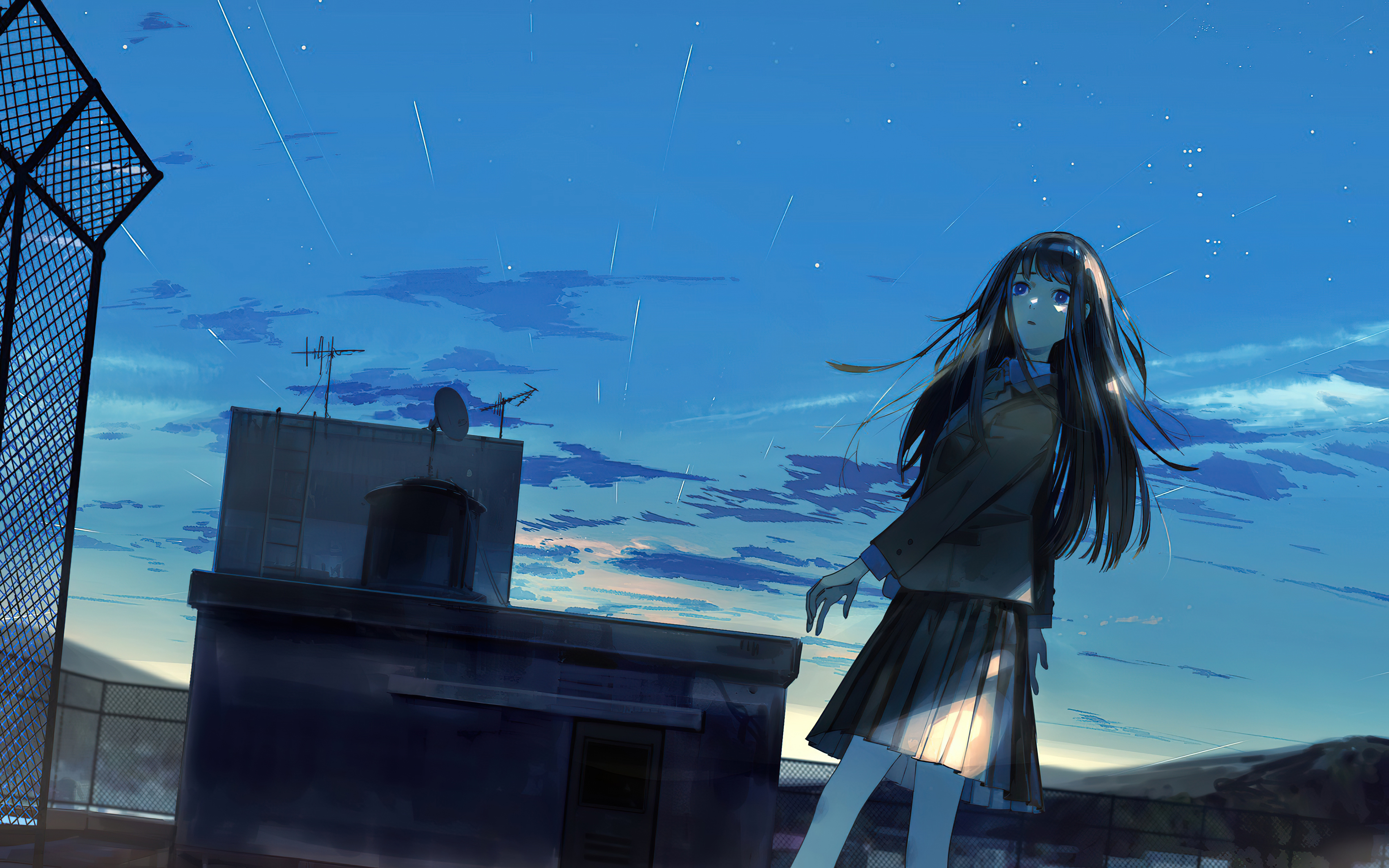 Anime Original Girl Rooftop Evening Time 4k 1680x1050 Resolution HD 4k Wallpaper, Image, Background, Photo and Picture