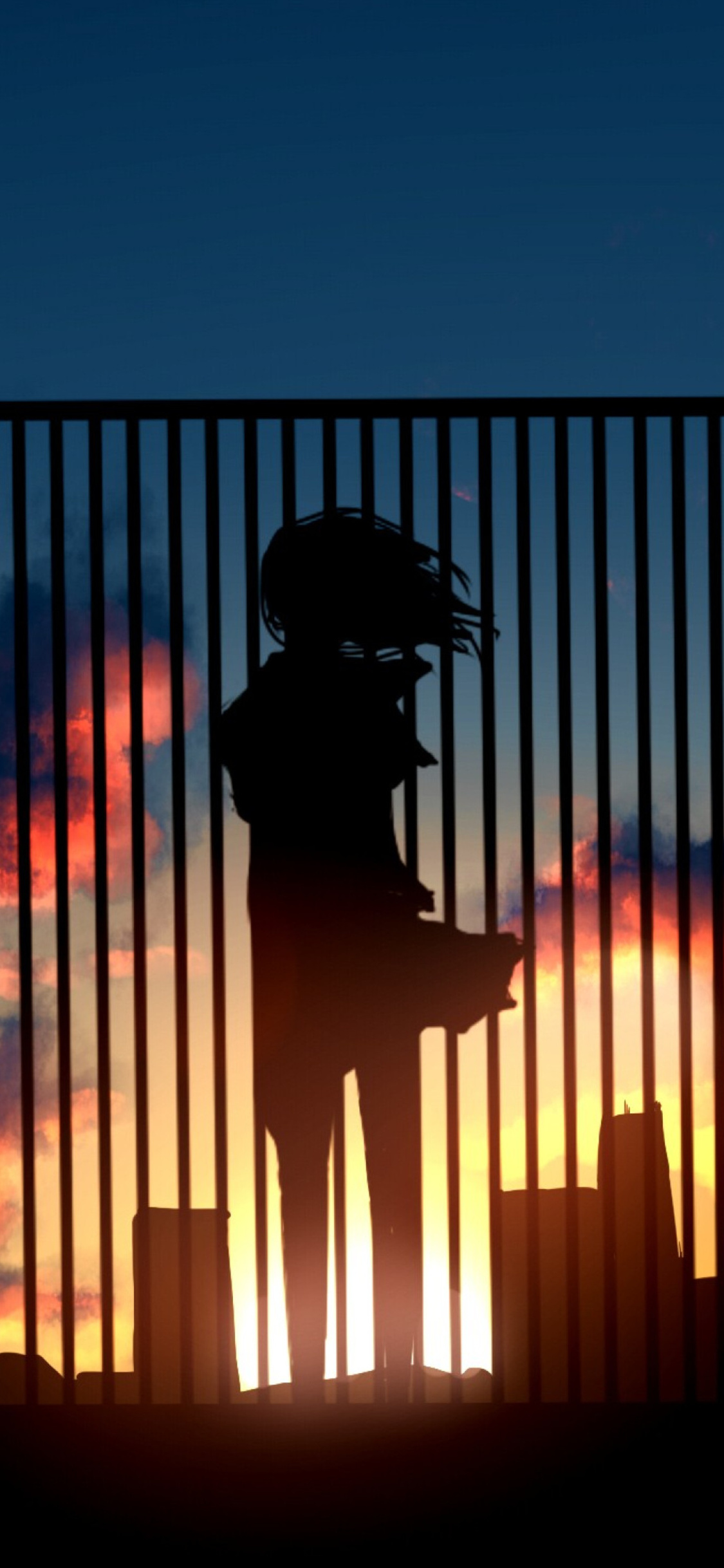 Anime Girl Watching Sunset Fence 4k iPhone XS, iPhone 10, iPhone X HD 4k Wallpaper, Image, Background, Photo and Picture