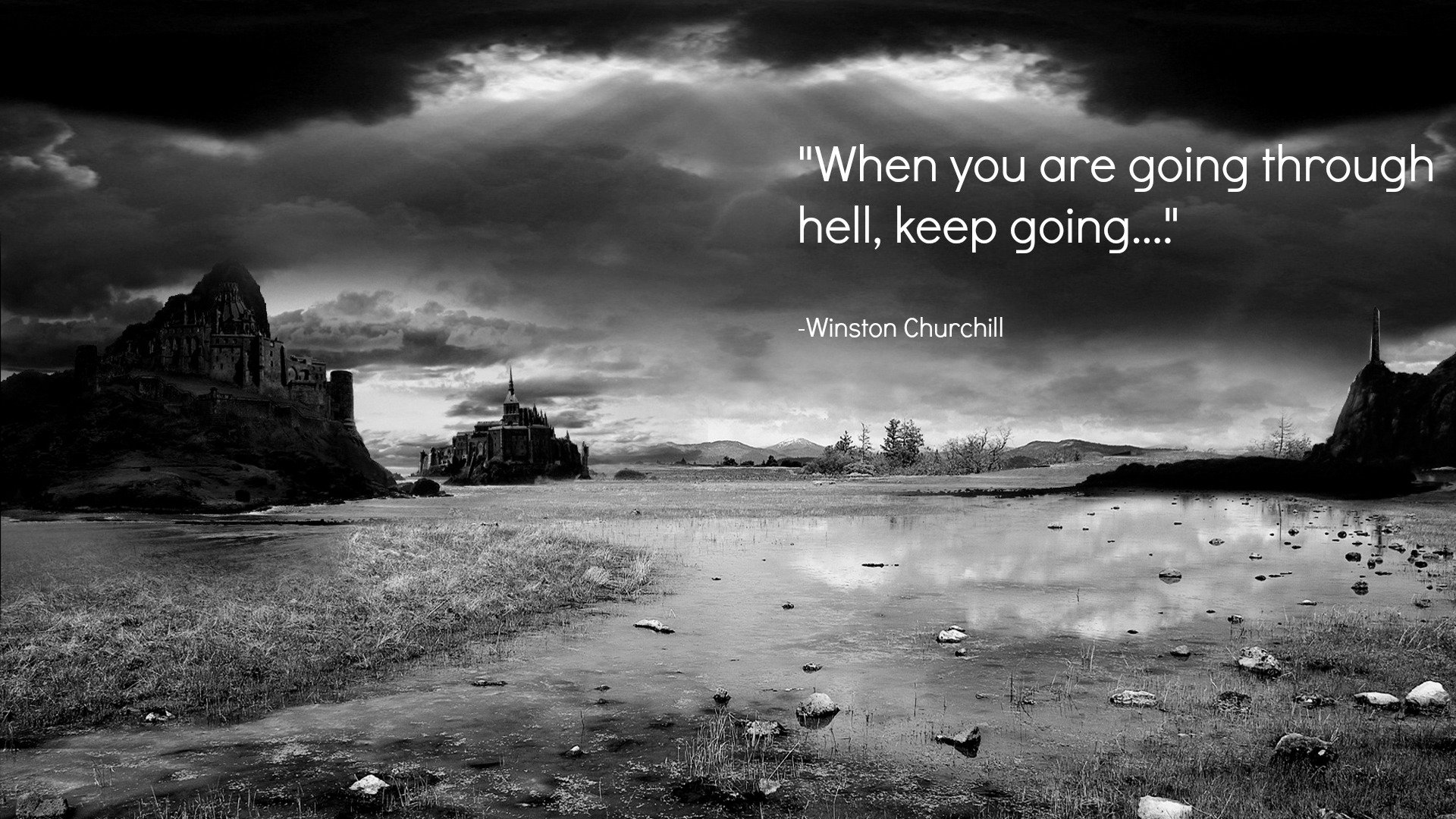 Motivational Wallpaper on Difficulties: When you are going through hell Give Up World
