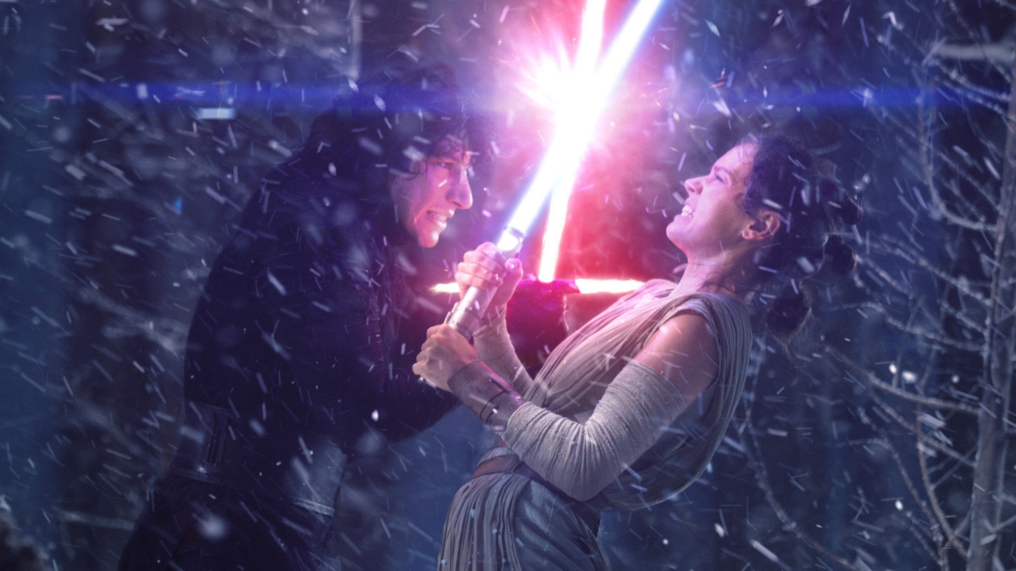 Wallpaper 4k Rey Kylo Ren Lightsaber Fight Wallpaper