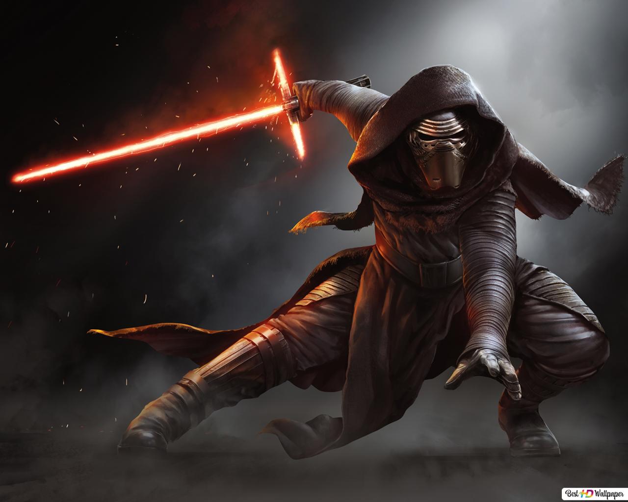 Star Wars: The Force Awakens movie Ren with lightsaber HD wallpaper download