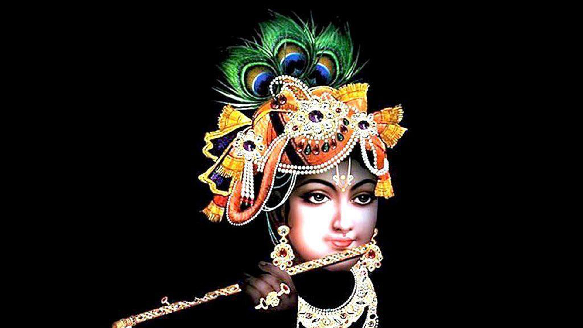 Krishna With Flute In Black Background HD Krishna Wallpaper
