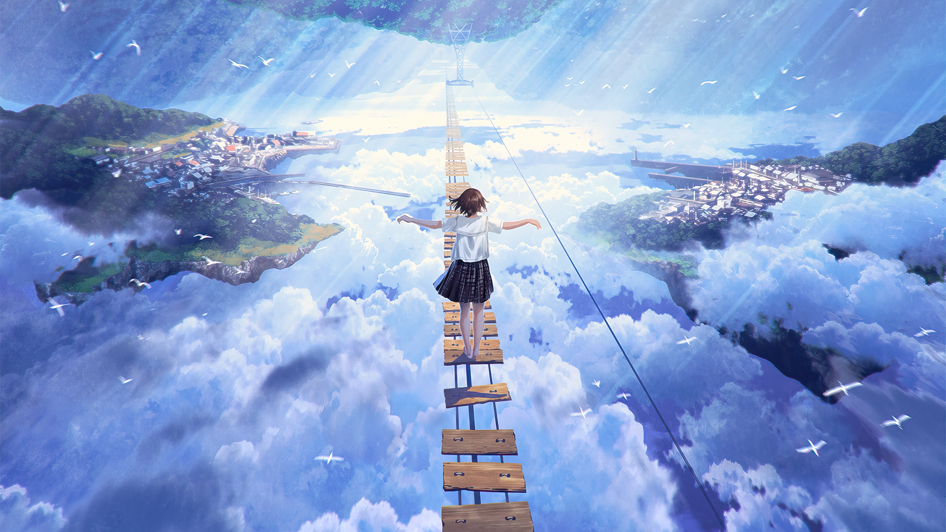 Anime Girl Walking On Dream Bridge 4k 4k HD 4k Wallpaper, Image, Background, Photo and Picture