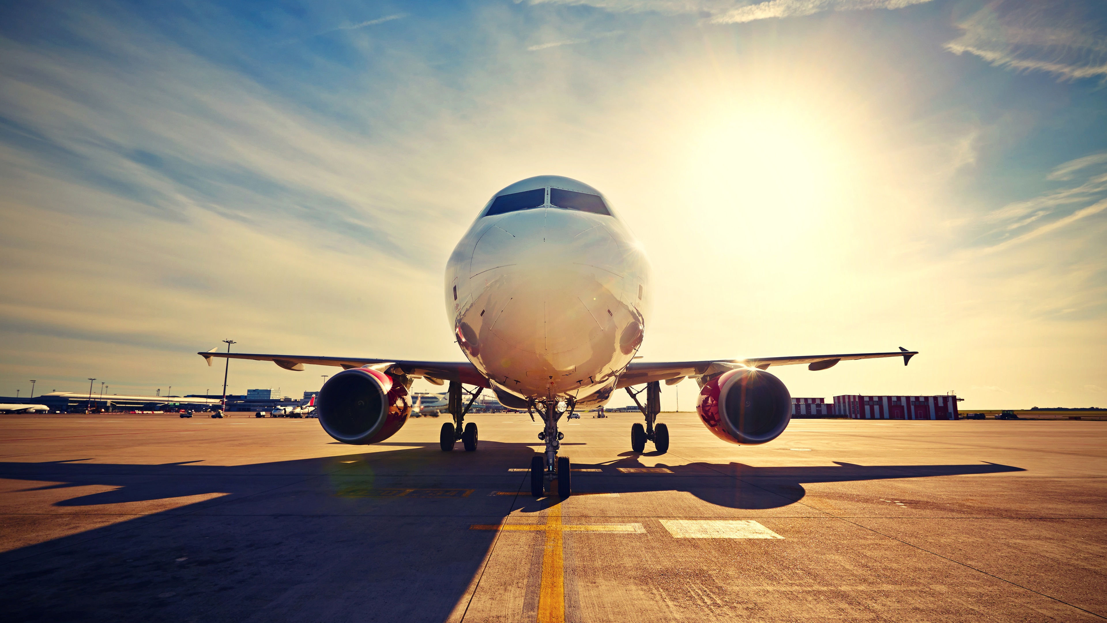 Wallpaper Passenger plane, airport, runway, sun rays 3840x2160 UHD 4K Picture, Image