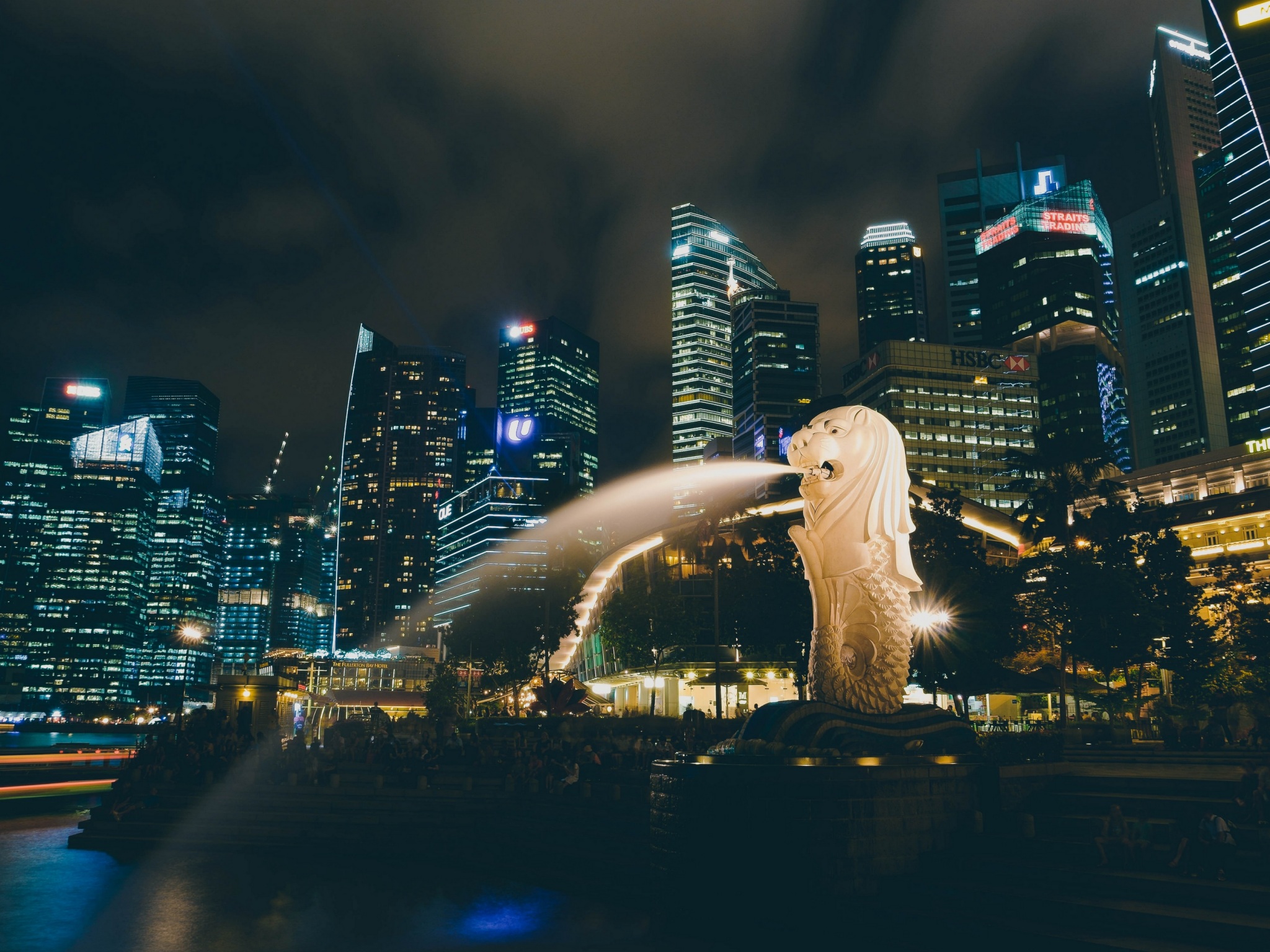 Wallpaper 4k singapore, fountain, skyscrapers 4k Wallpaper