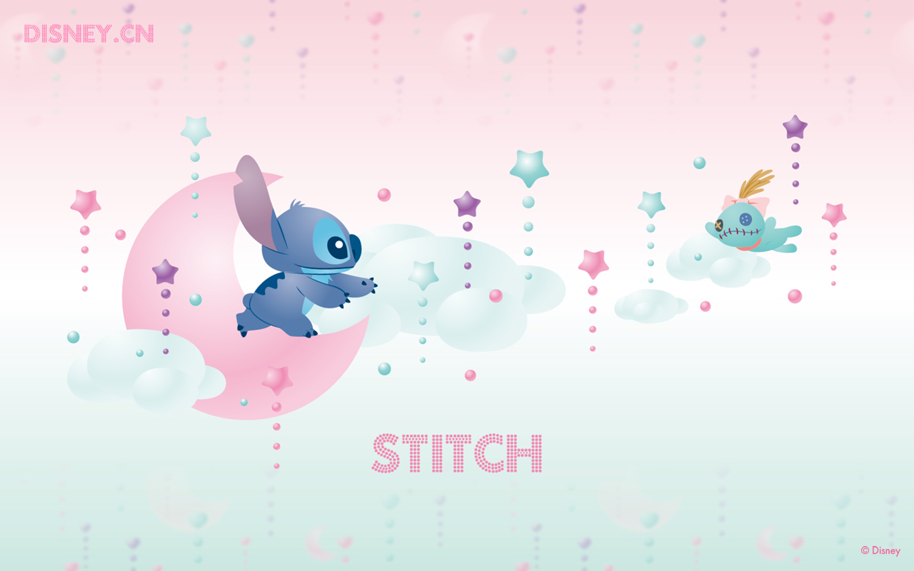 Free download wallpapers Lilo Stitch Running to Each Other Light Pink Backg...