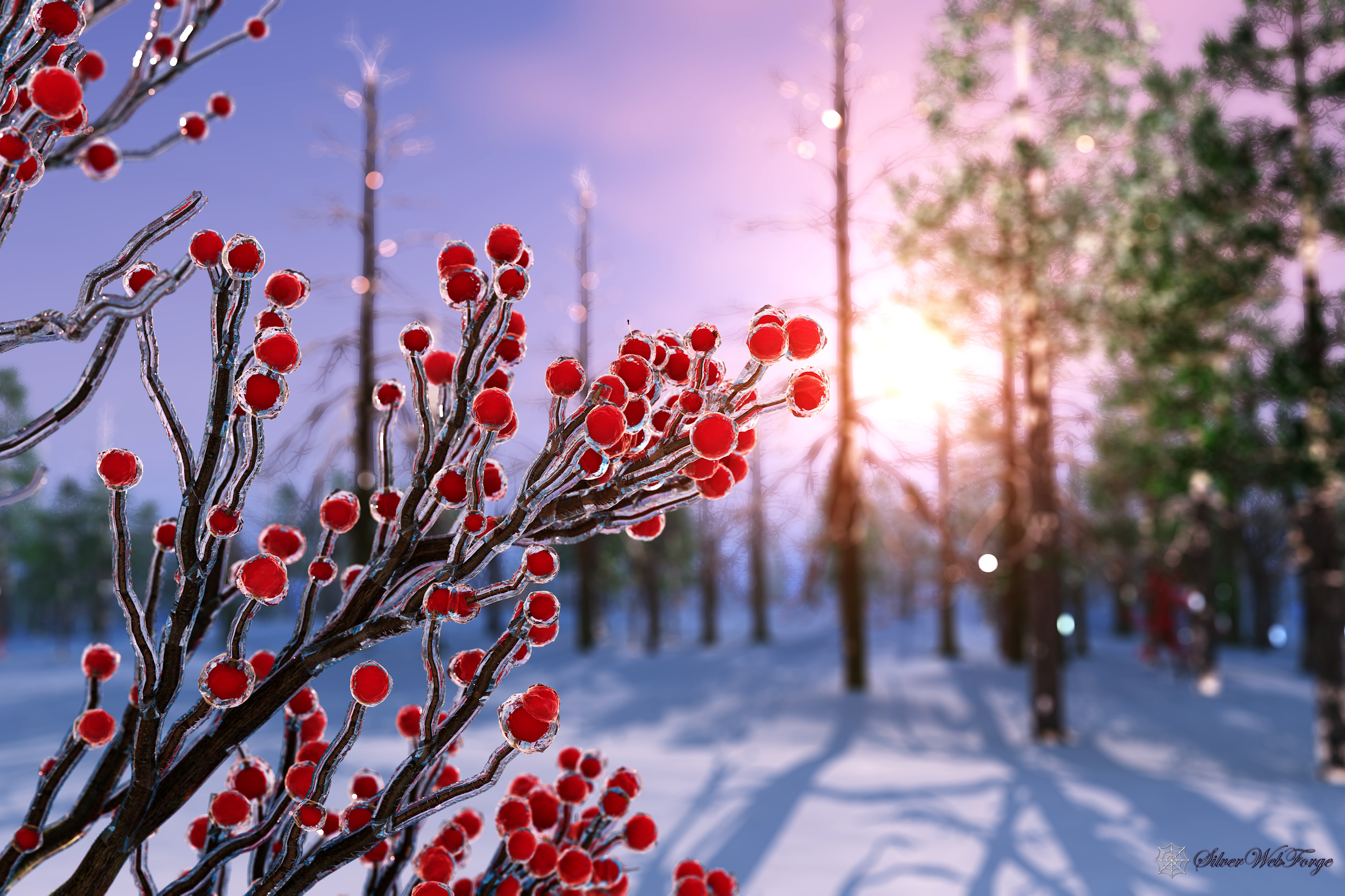 Winterberry in Ice by Akeraios Desktop Wallpaper