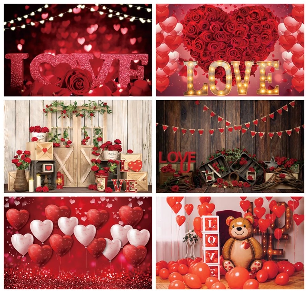 Happy Valentine's Day Background Love Balloon Rose Wedding Marriage Party Photocall Backdrop Photography Photografic Photozone. Background