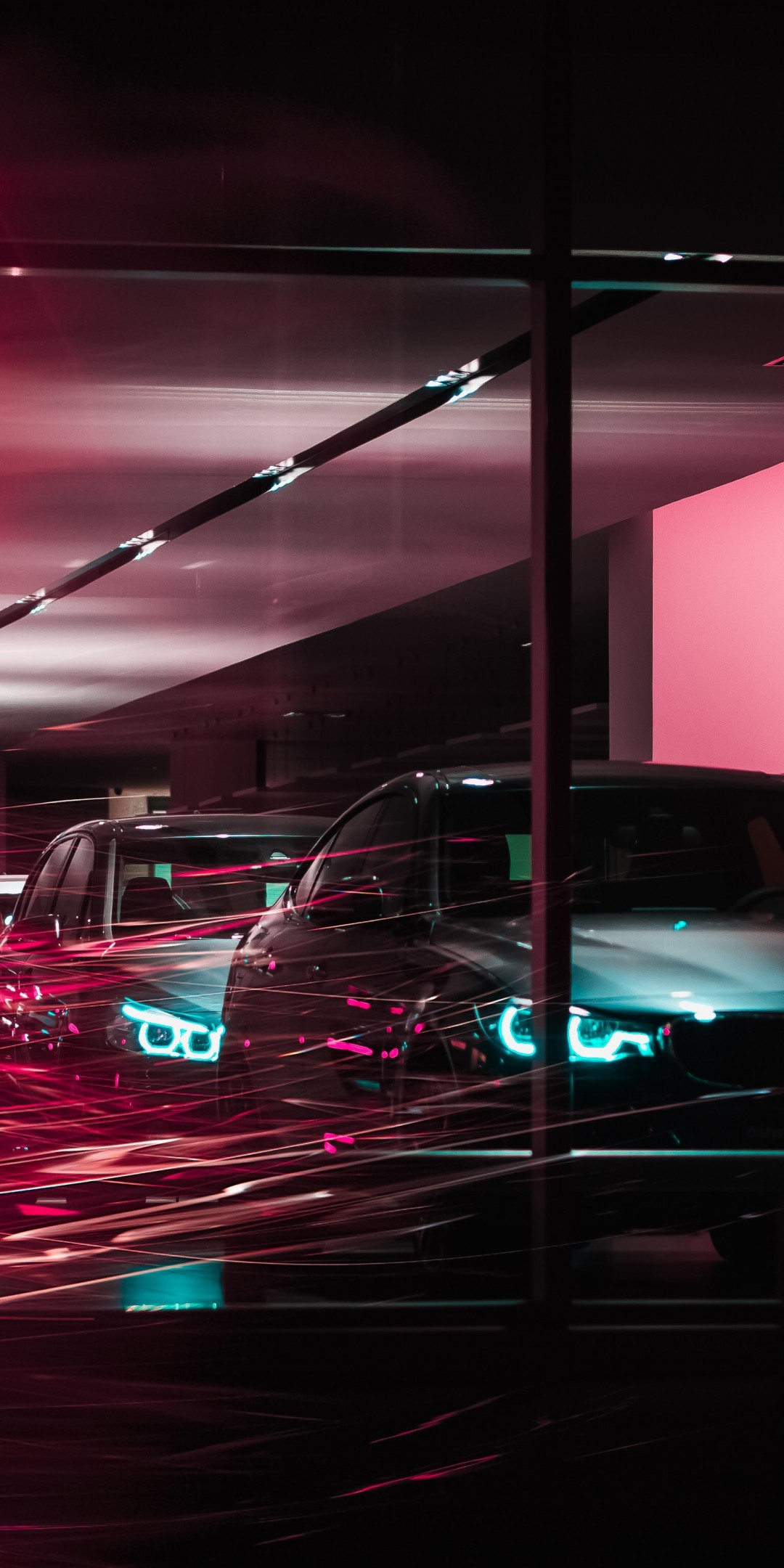 Download 1080x2160 Bmw Showroom, Neon Light, Headlight, Luxury Cars Wallpaper for Huawei Mate 10