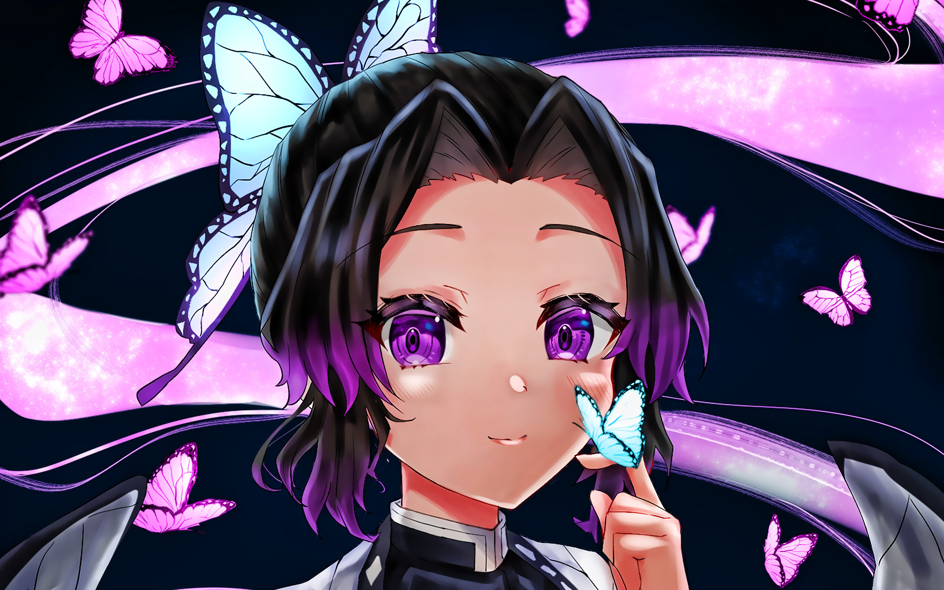 Kimetsu No Yaiba Kochou Shinobu Anime Girls Japanese Clothes Butterfly Wallpaper:1920x1200