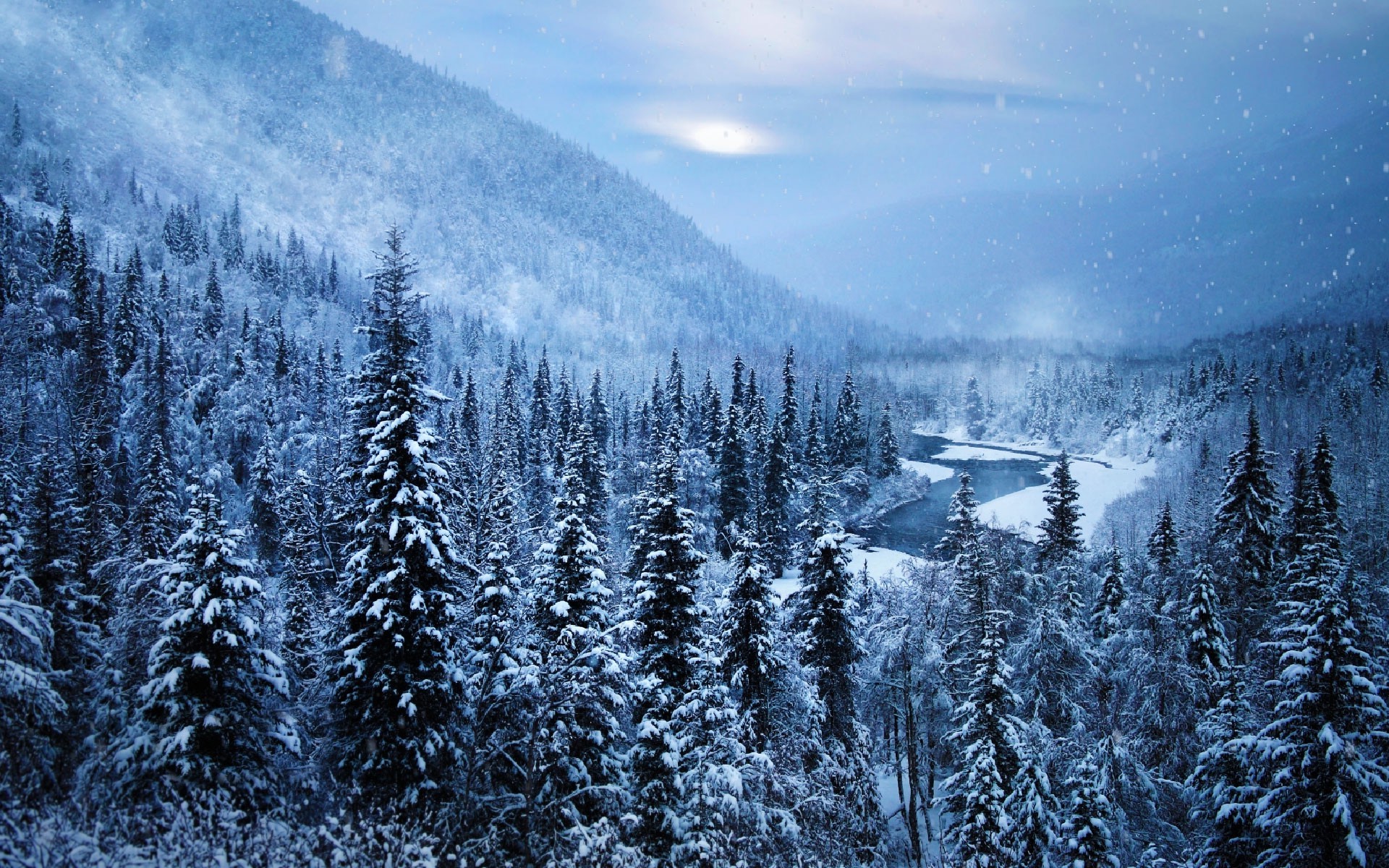 landscape, Alaska, Snow, Nature, Mountain, Forest, Winter, River, Trees, White, Cold Wallpaper HD / Desktop and Mobile Background