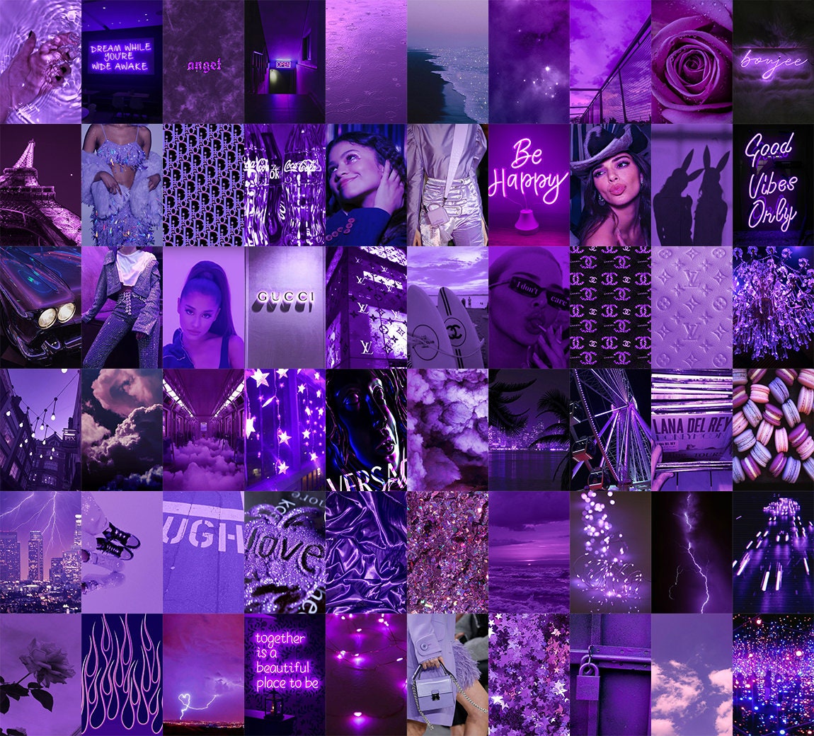 Boujee Purple Aesthetic Wall Collage Kit Neon Purple Wall