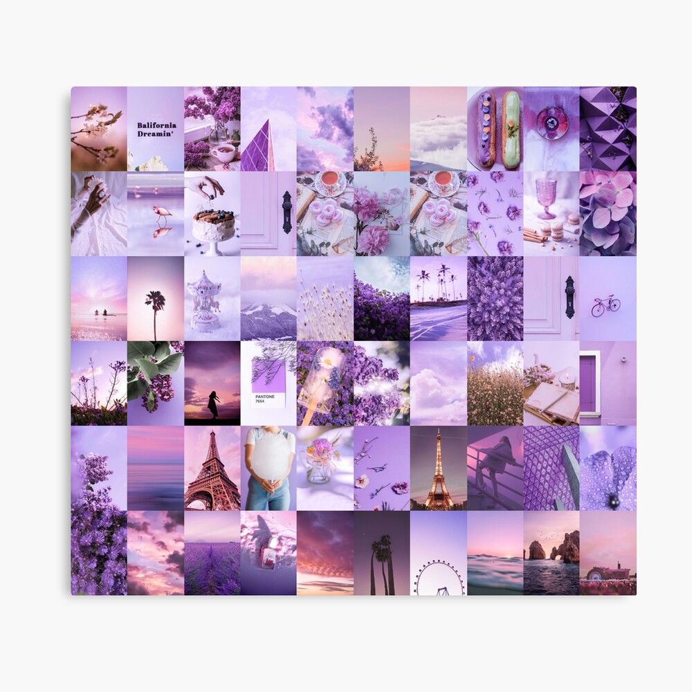 Aesthetic Picture Romantic Purple Lavender Photo Collage (Dessert, Drinks, Pantone, Eiffel Tower, Cake, Flowers, Paris, Nature) Photographic Print