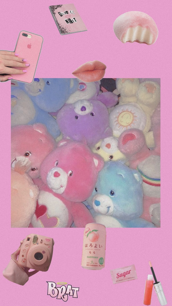care bears wallpaper, pink, toy, stuffed toy, plush