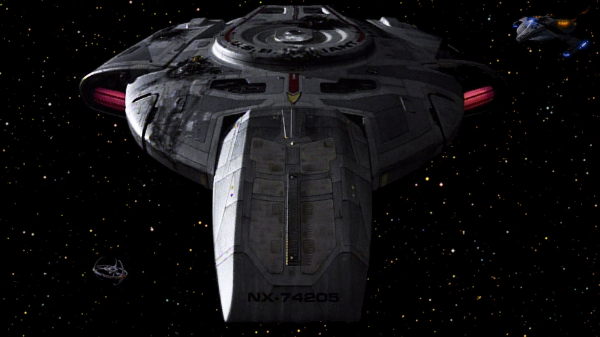 USS Defiant wide shot in One Little Ship made into wallpaper