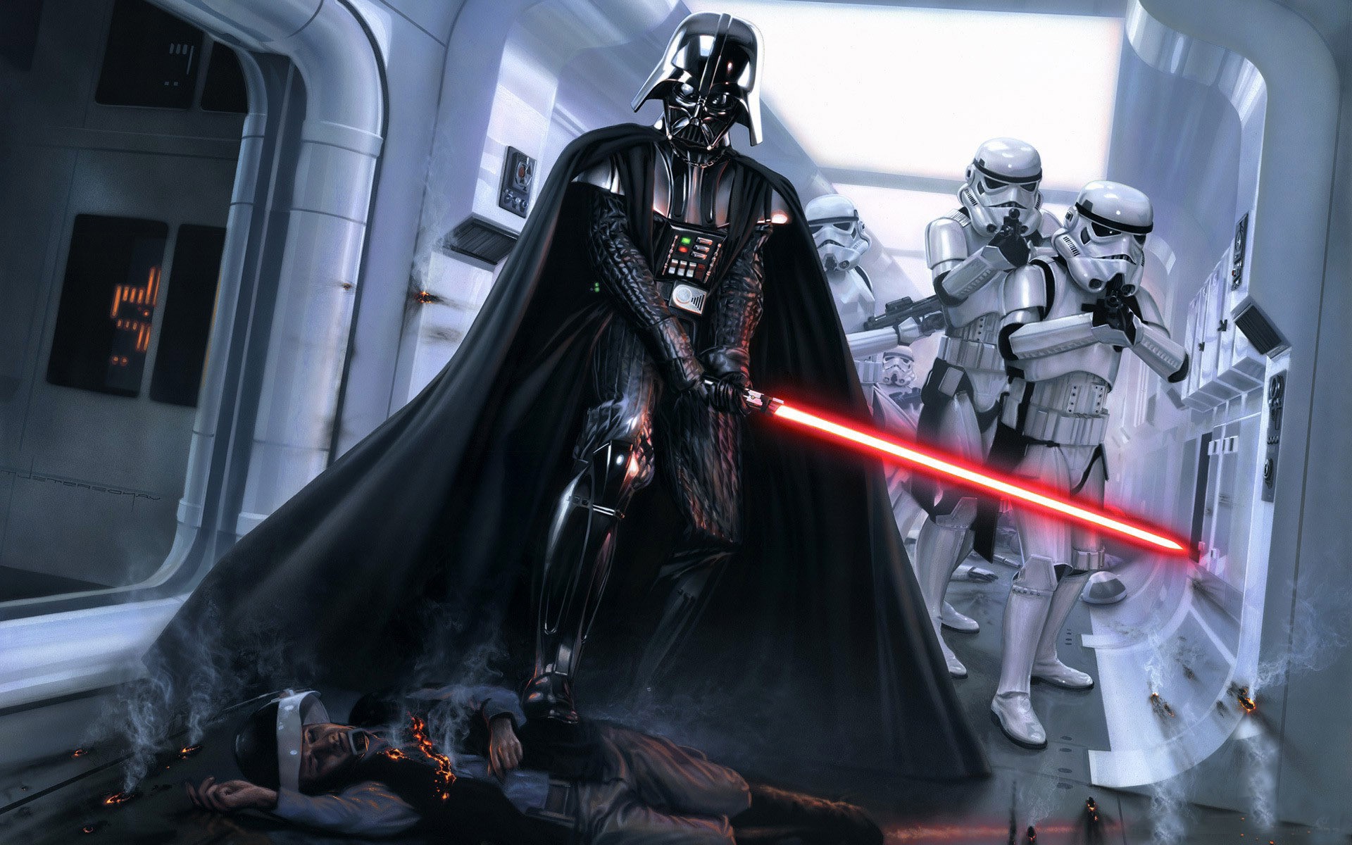 Wallpaper, Star Wars, lightsaber, Darth Vader, stormtrooper, 1920x1200 px, computer wallpaper, fictional character, action figure, cg artwork 1920x1200