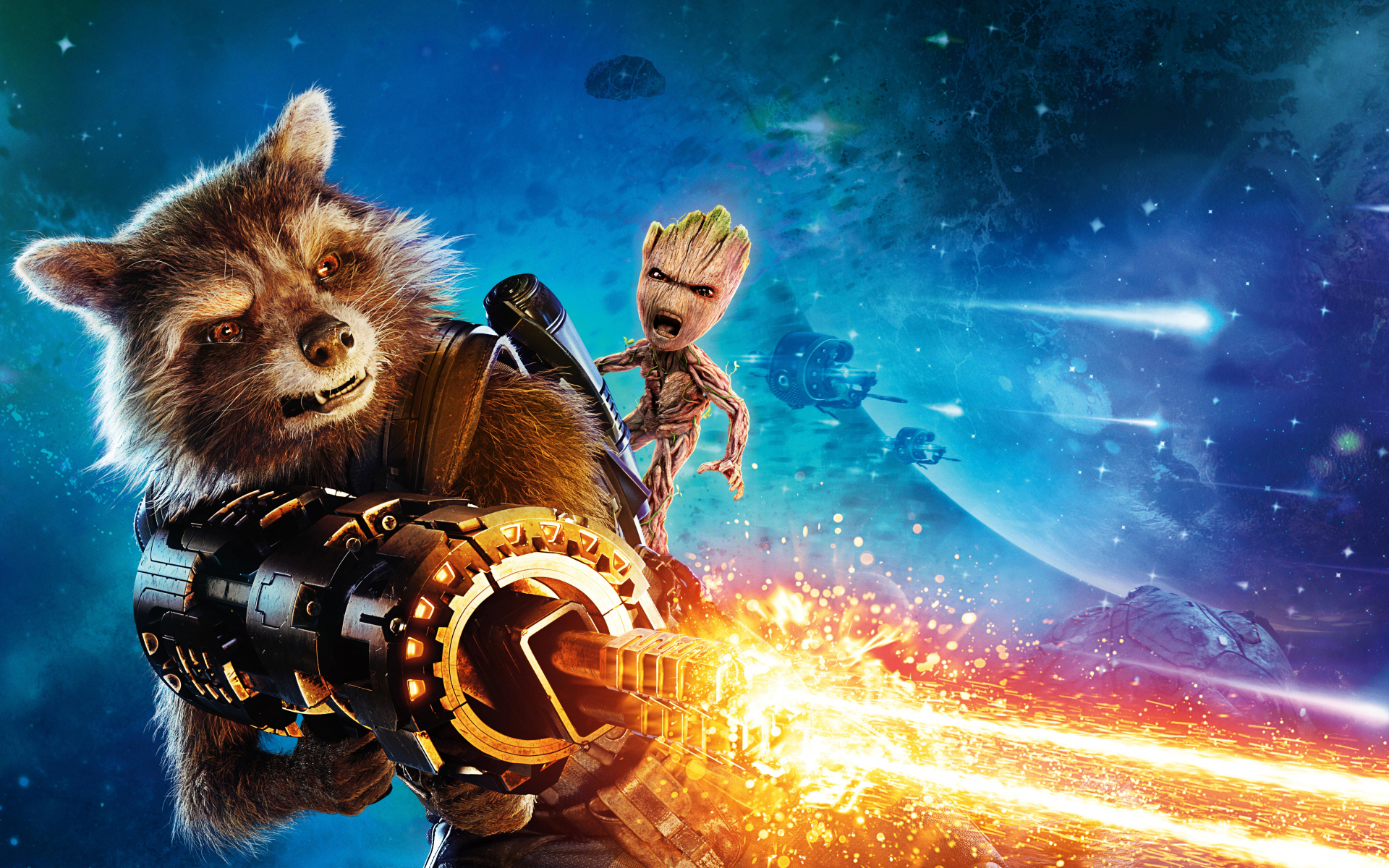 Desktop Wallpaper Baby Groot And Rocket Raccoon, Guardians Of The Galaxy Vol 2, Movie, 4k, 8k, HD Image, Picture, Background, Rrwigd
