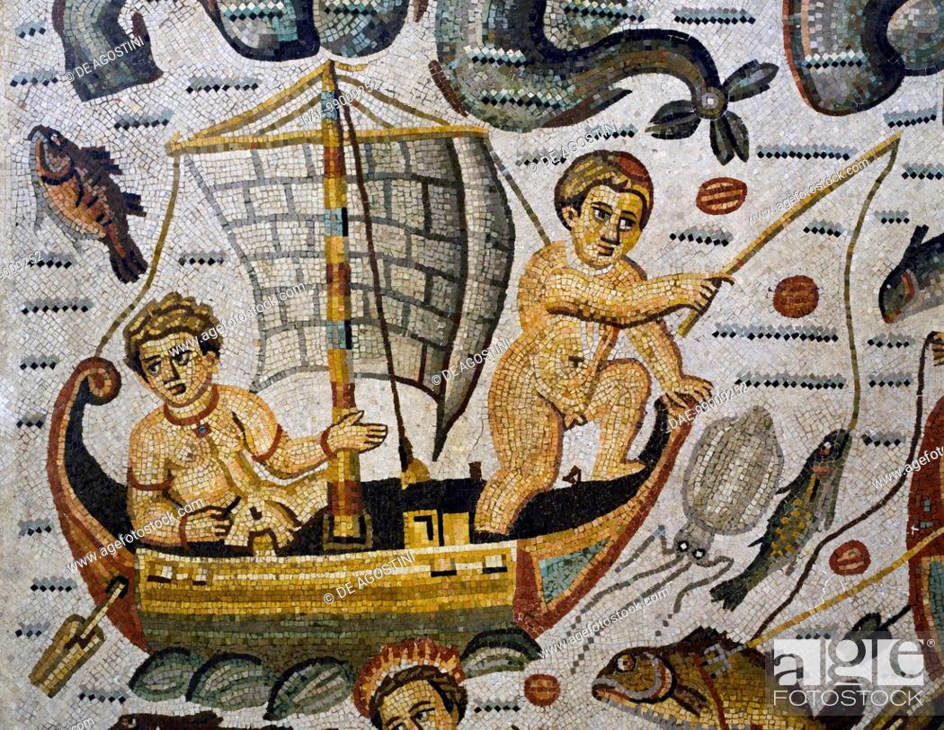 Cupids Fishing In A Sailboat, Detail From The Triumph Of Neptune And Amphitrite, , Picture And Rights Managed Image. Pic. DAE 99009252