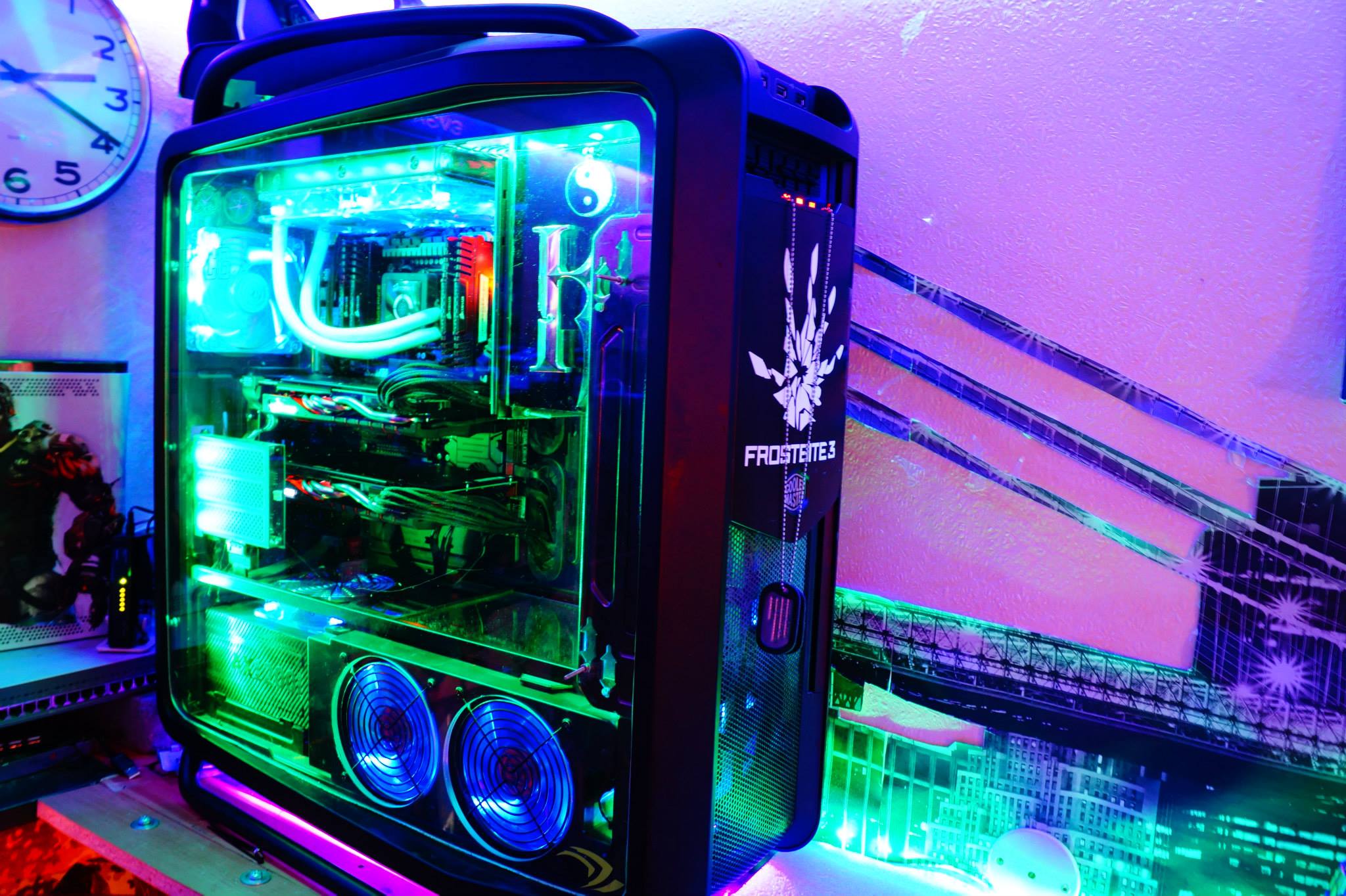 gaming computer wallpaper, green, computer case, light, technology, computer cooling, electronics, purple, electronic device, games, pc game