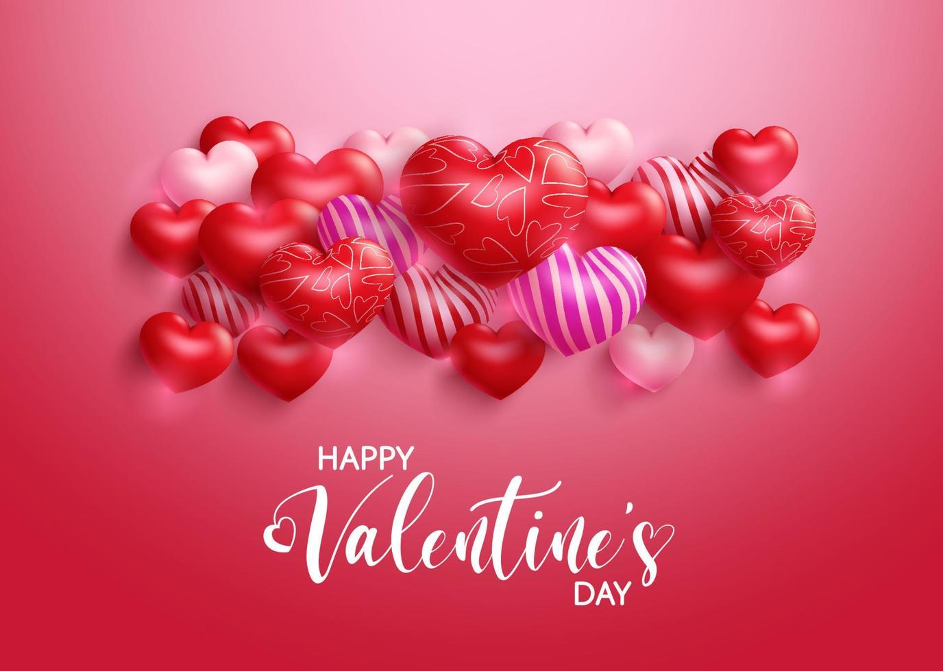 Valentine's day vector background design. Happy valentine's day greeting text with elements of cute 3D heart element with pattern for valentine celebration design. Vector illustration