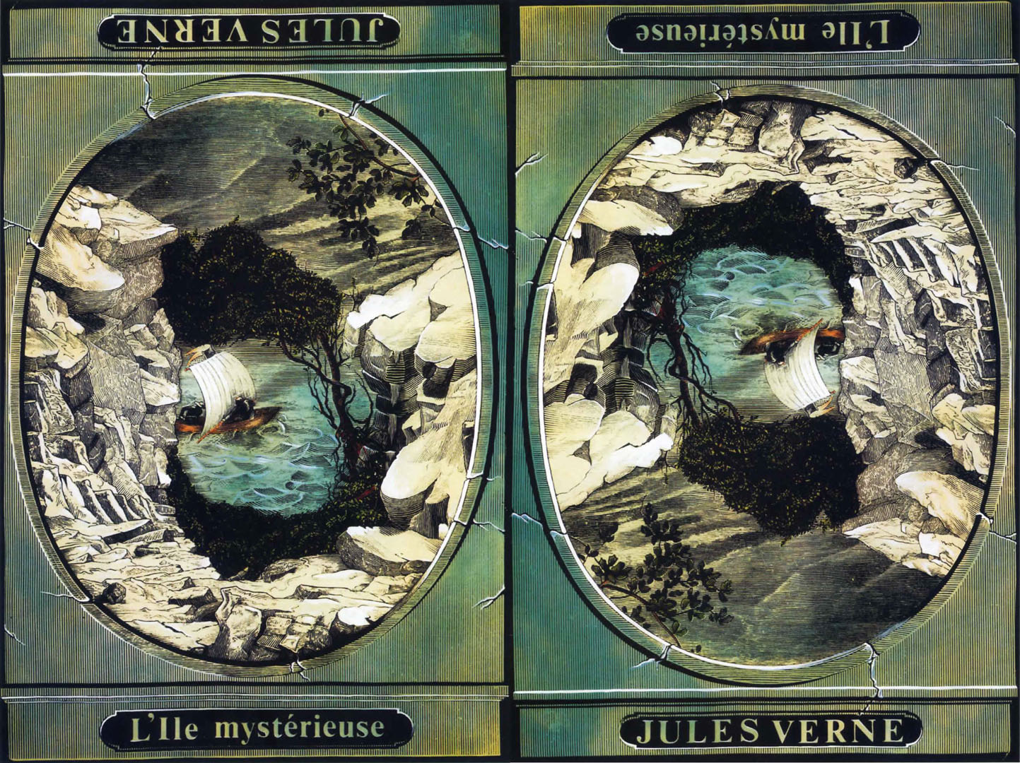 Jules Verne The Mysterious Isle optical illusion istvan orosz art wallpaper