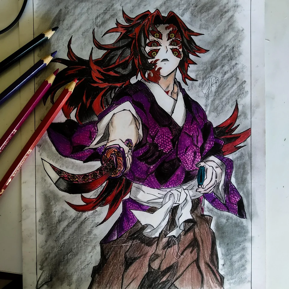 Finally done!! My FANART of Demon Moon 1 Michikatsu Tsugikuni (Kokushibou), KimetsuNoYaiba. Demon, Fan art, Slayer