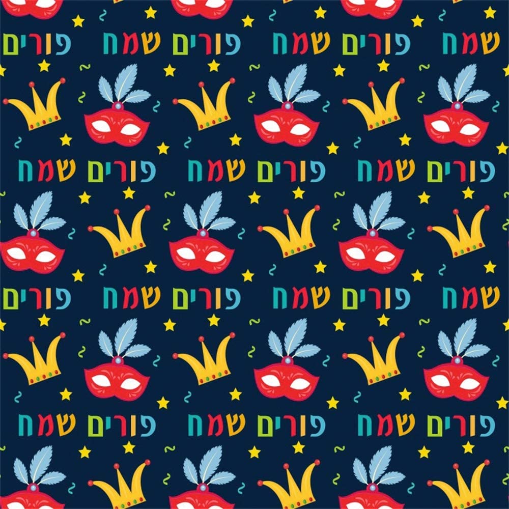 Amazon.com, Leowefowa 5x5ft Happy Purim Backdrop Vinyl Cartoon Masks Pixy Hat Illustration Photography Background Jewish Fiesta Carnival Party Banner Child Baby Photo Shoot Props Wallpaper