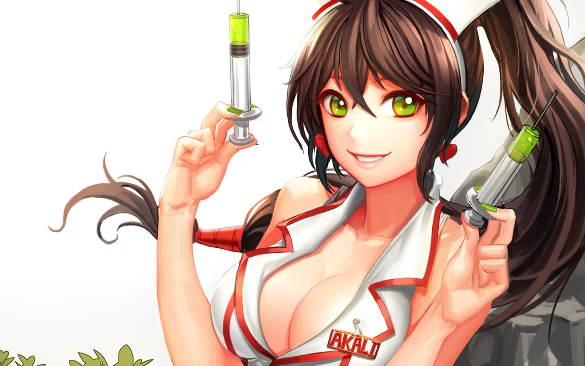 Wallpaper, illustration, video games, women, anime, League of Legends, cartoon, mouth, Akali, nurse outfit, mangaka 1920x1200