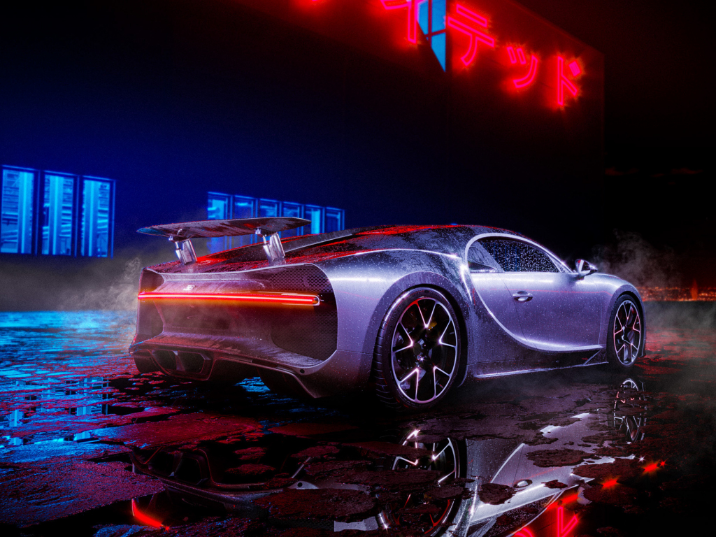 Bugatti chiron, neon lights, luxury car wallpaper, HD image, picture, background, 16c3a0