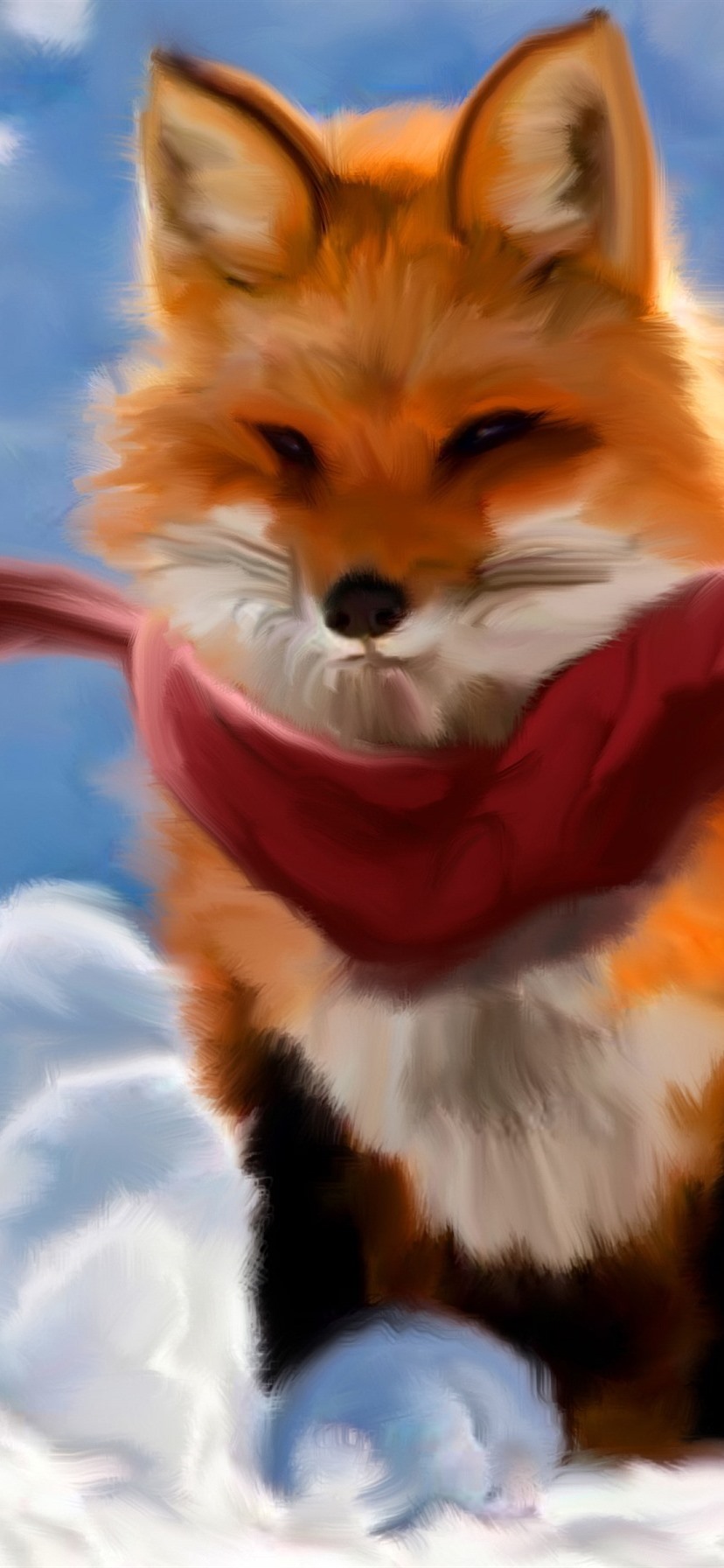 Wallpaper Red fox, scarf, art painting 2880x1800 HD Picture, Image