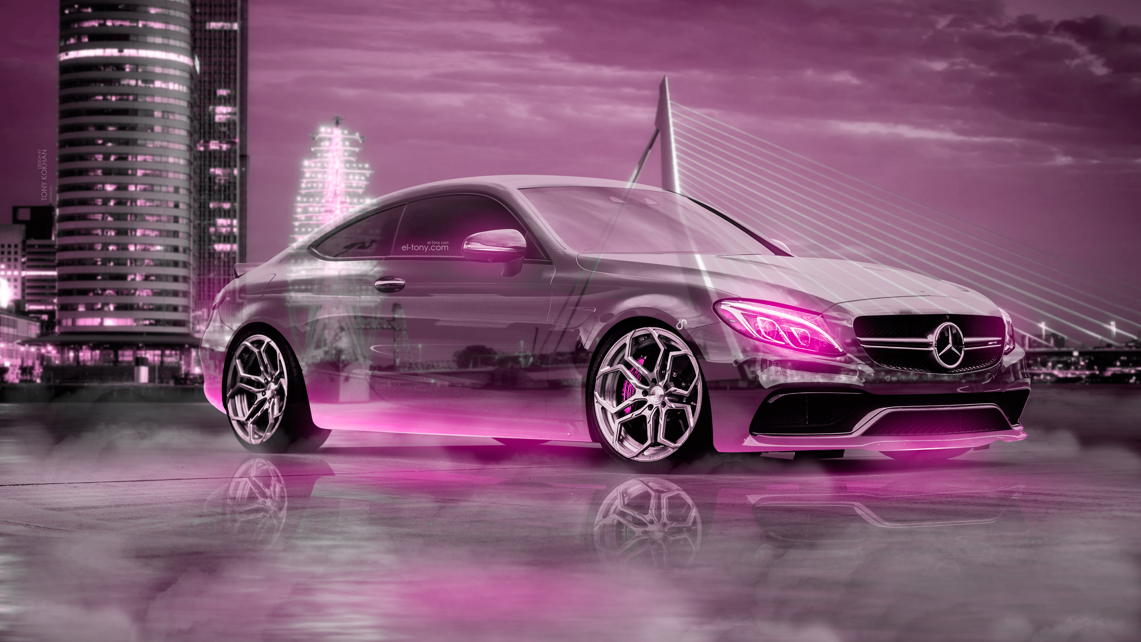 Mercedes Benz C63S AMG Сoupe Crystal City Rotterdam Netherlands Night Art Car 2017 El Tony