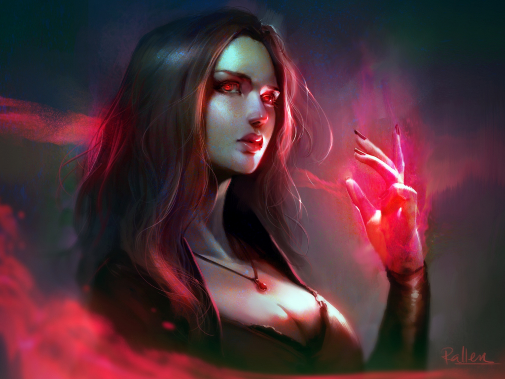 Scarlet witch, marvel, superhero, magician, art wallpaper, HD image, picture, background, 128f97