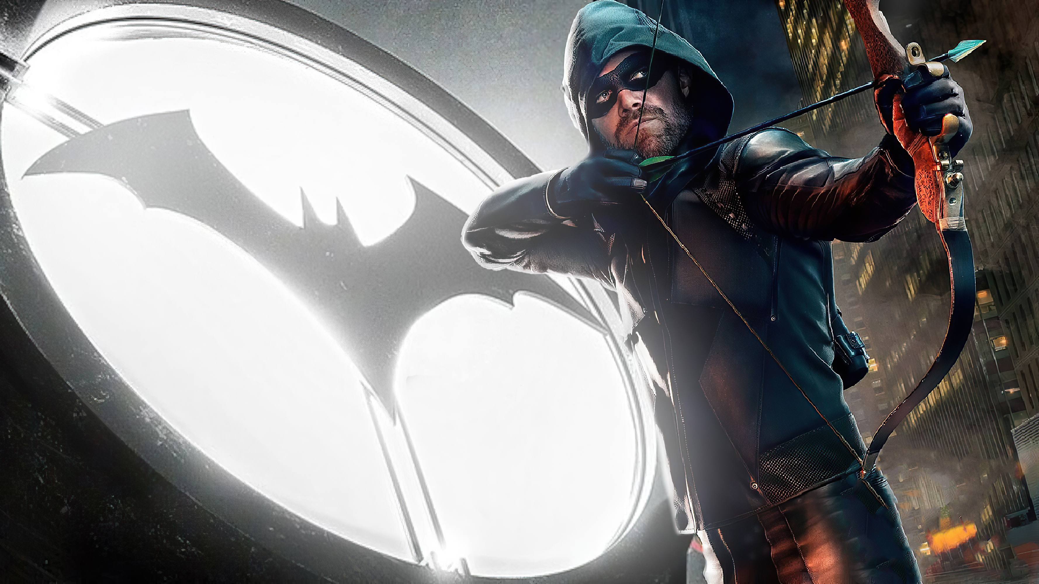 Green Arrow with Batman Logo Wallpaper