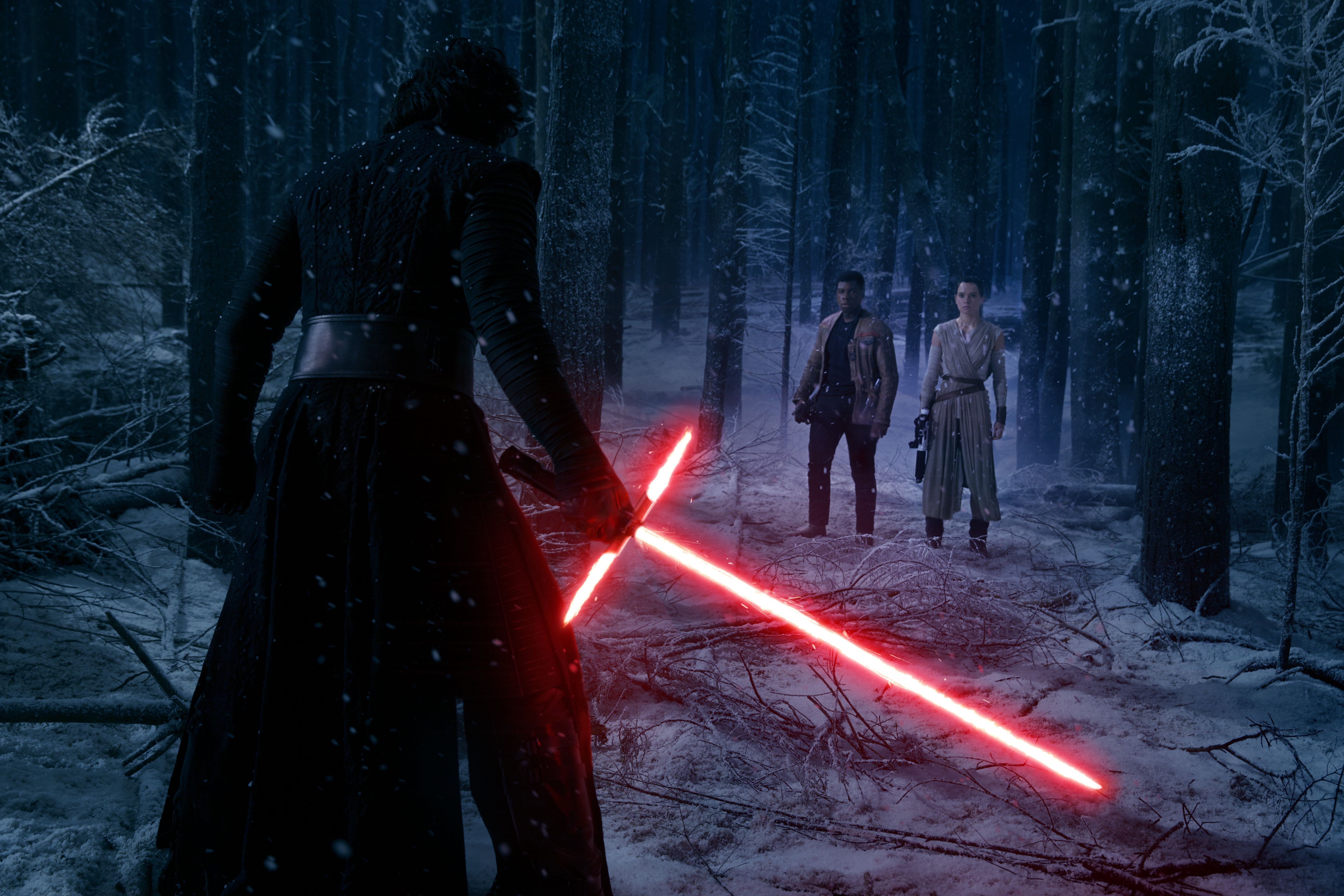 Wallpaper, forest, lightsaber, Star Wars The Force Awakens, Kylo Ren, midnight, Rey, darkness, screenshot, computer wallpaper, pc game, geological phenomenon 5760x3840