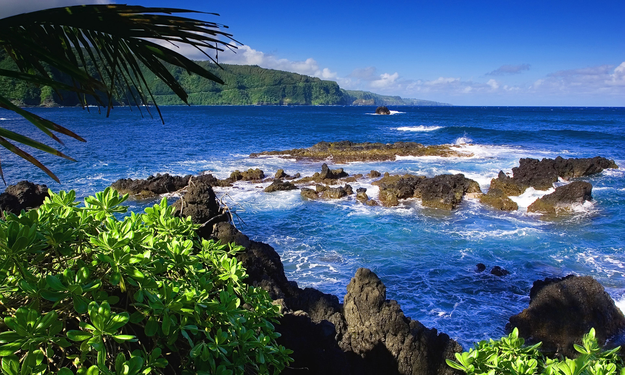 Rocky beach scene wallpaper