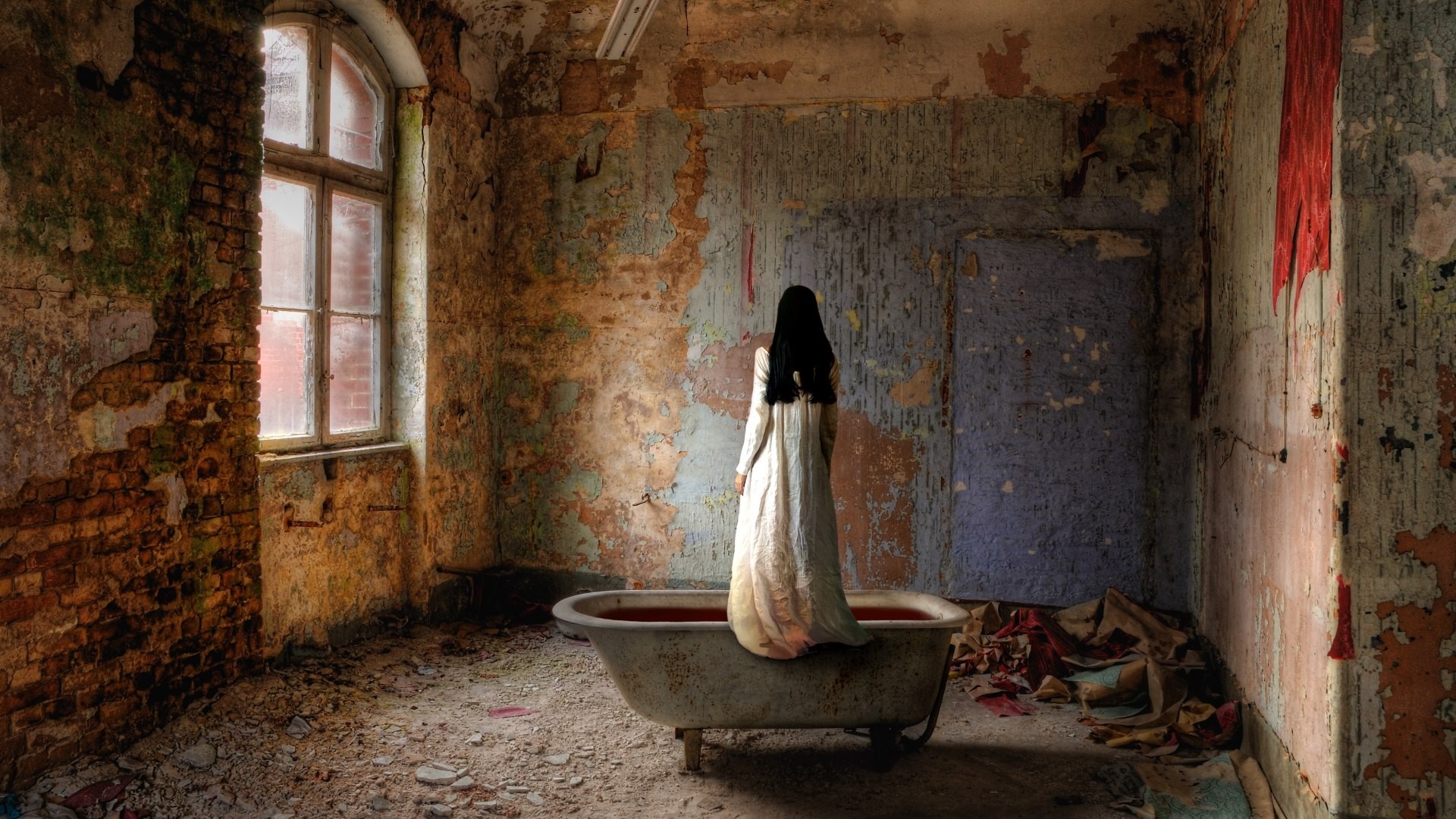 Architecture Abandoned Interior Room Women Bath Horror Creepy Wall Bricks Wallpaper:1920x1080