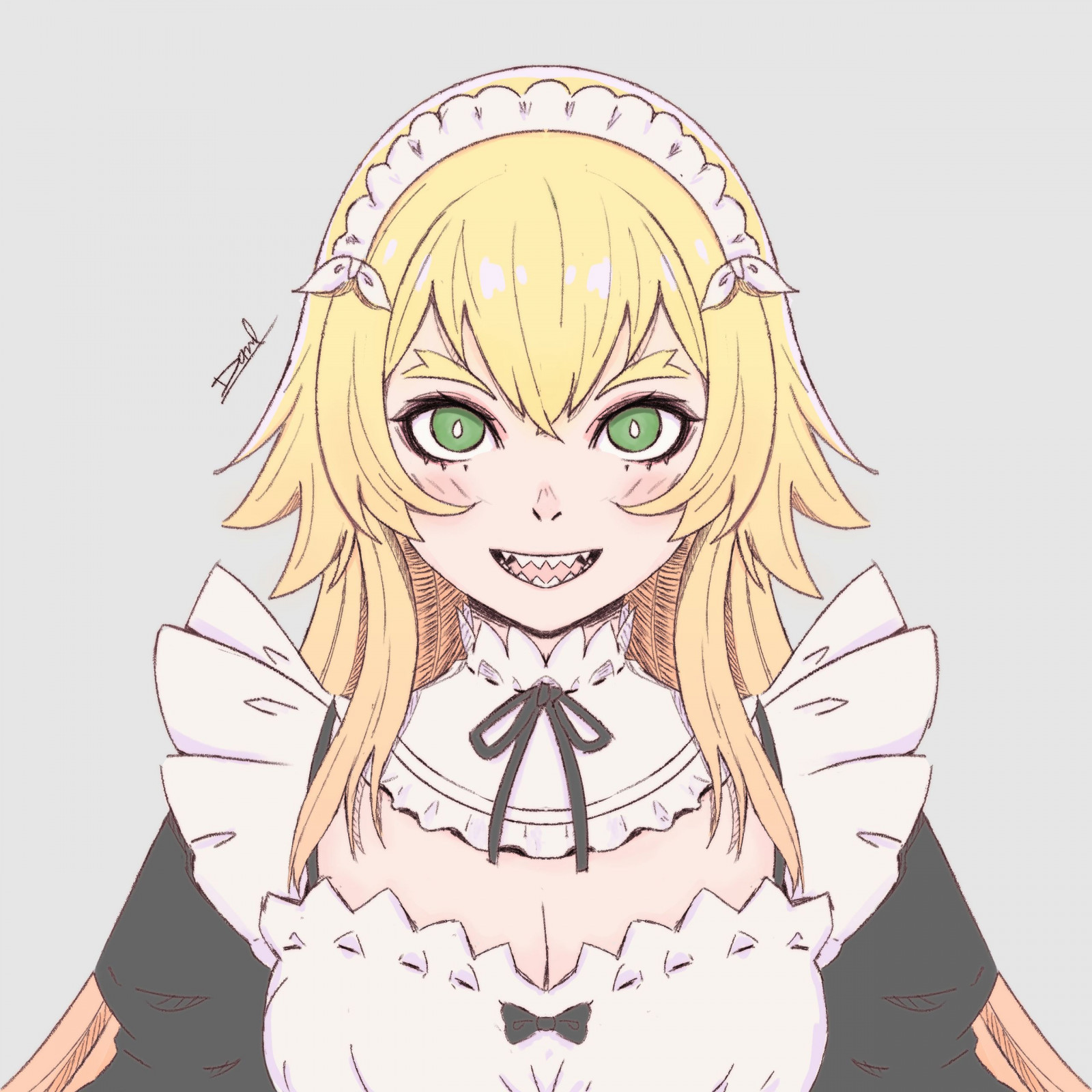 Wallpaper, Re Zero Kara Hajimeru Isekai Seikatsu, maid outfit, big boobs, 2D, no bra, simple background, anime girls, Frederica Baumann, long hair, blond hair, open mouth, looking at viewer, green eyes