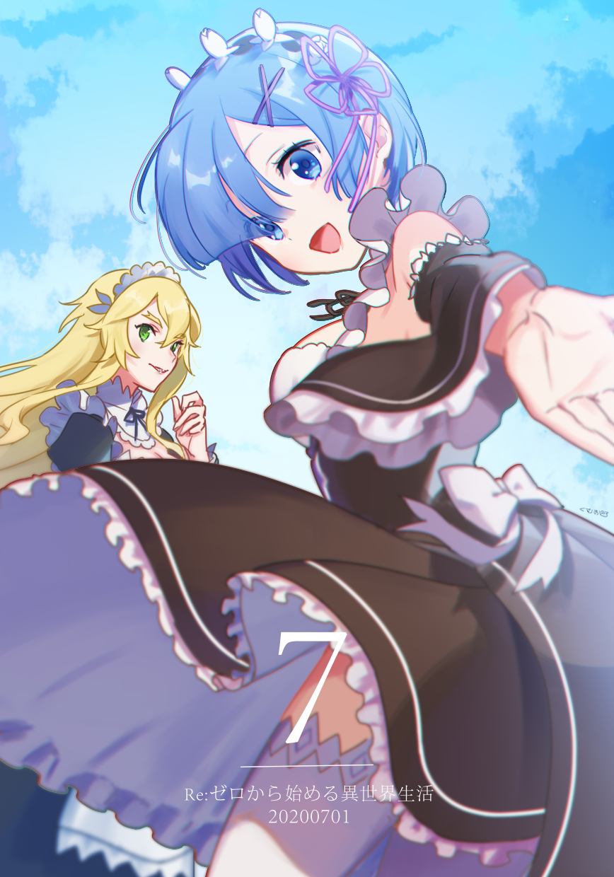 rem and frederica baumann (re:zero kara hajimeru isekai seikatsu) drawn by kumuo_(mirakurufusao)