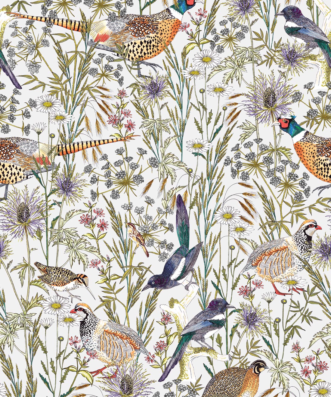 Woodland Birds, Lively Botanical Wallpaper