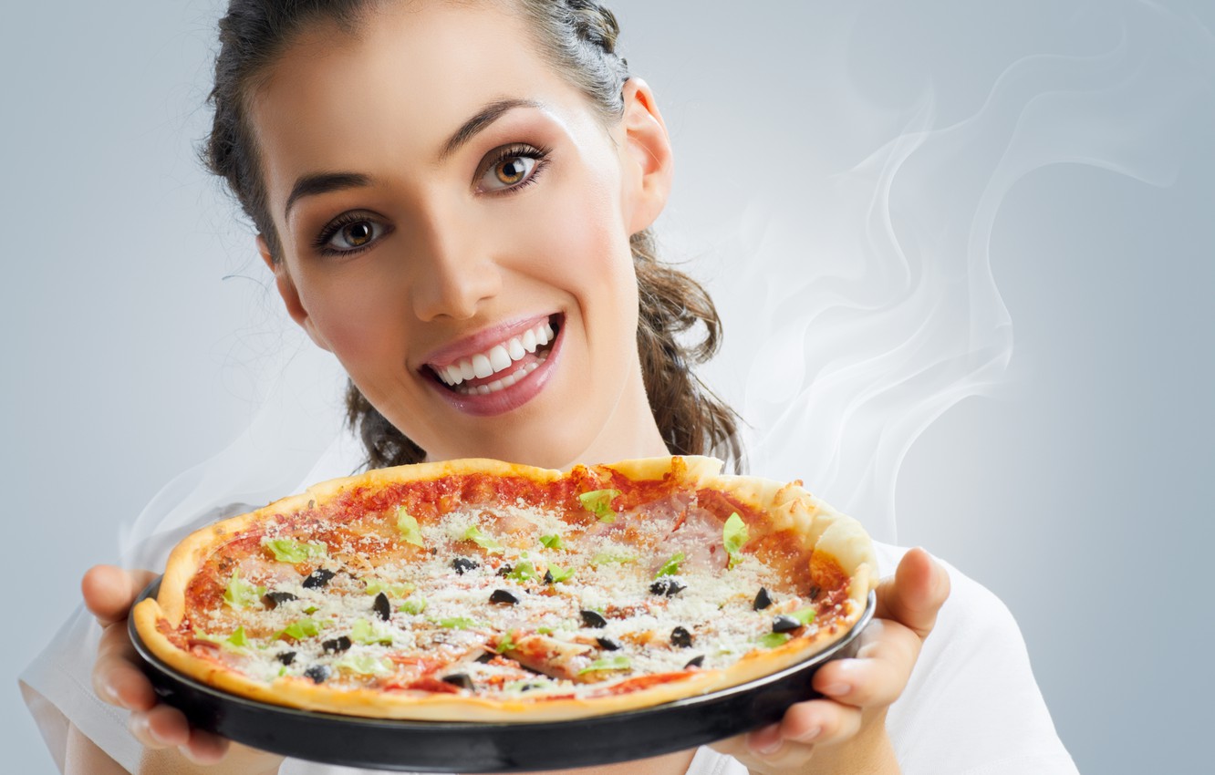 Wallpaper Girl, Smile, Couples, Brown Hair, Pizza, Brown Eyed Image For Desktop, Section девушки