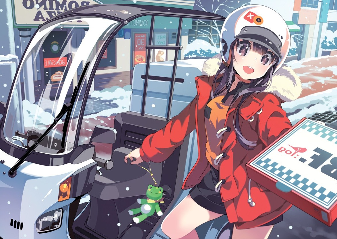 anime, Helmet, Original Characters, Anime Girls, Pizza, Snow Wallpaper HD / Desktop and Mobile Background
