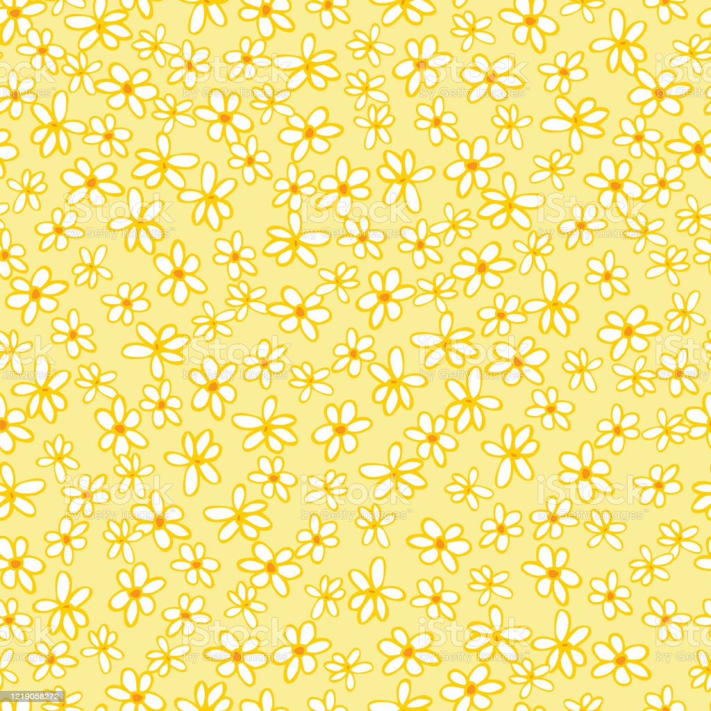 Vector Light Yellow Scattered Fun Doodle Daisy Flowers Repeat Pattern With Orange Center Suitable For Textile Gift Wrap And Wallpaper Stock Illustration Image Now