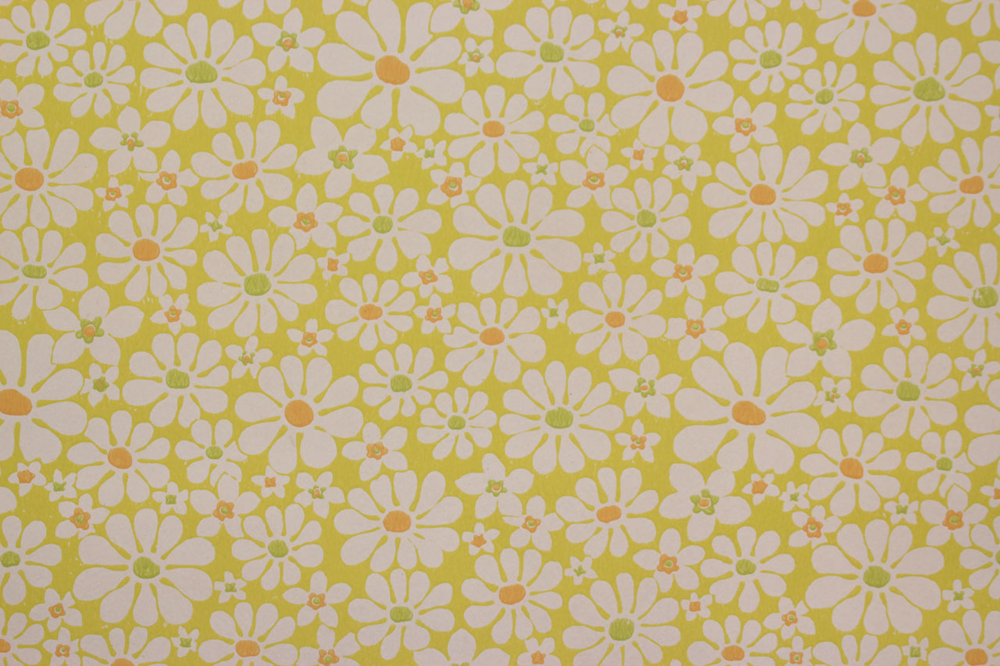 1970s Vintage Wallpaper White Daisies on Yellow Bright Centers's Vintage Wallpaper