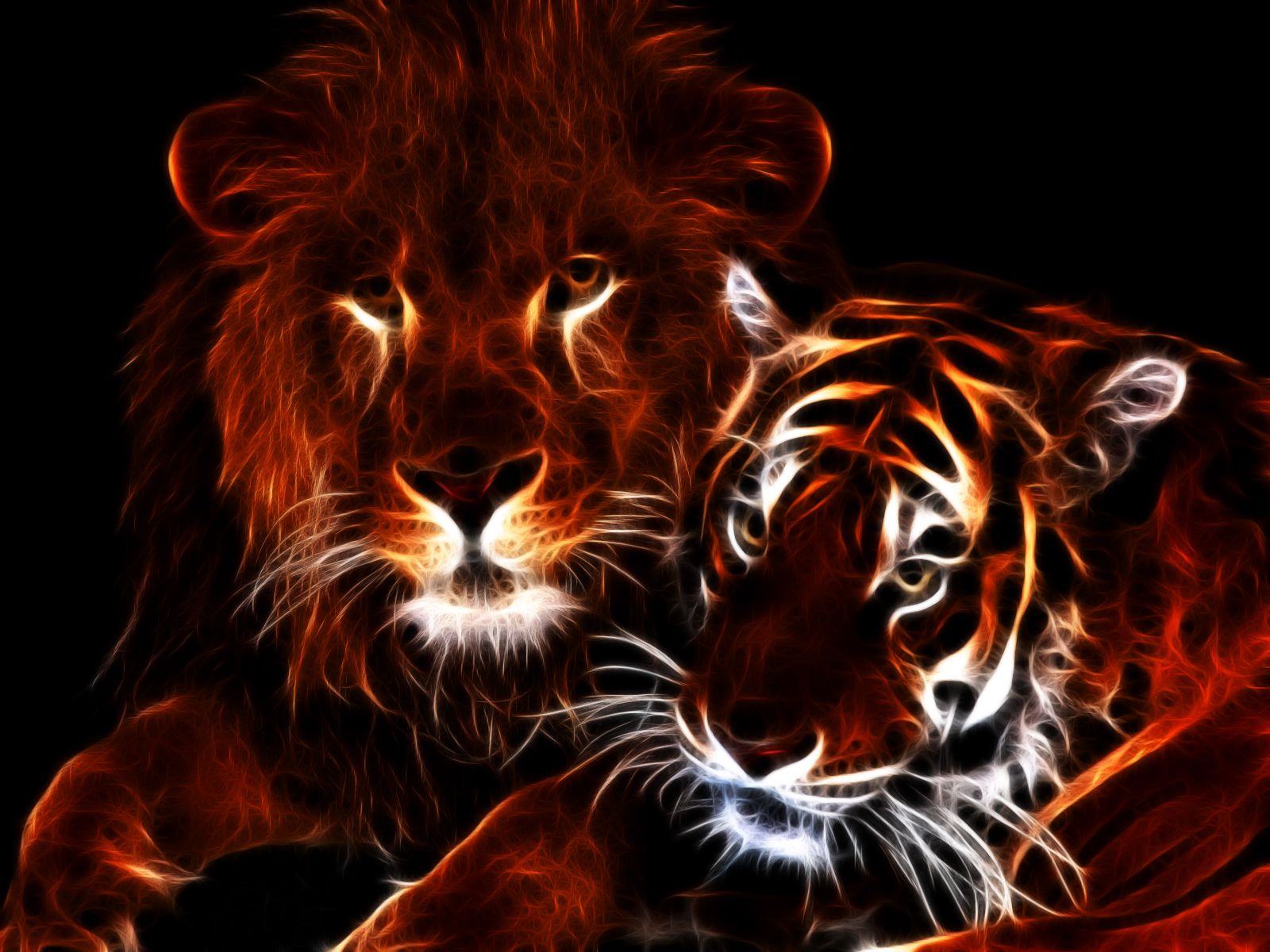 Glowing Lion and Tiger. Animals, Tiger wallpaper, Lion wallpaper