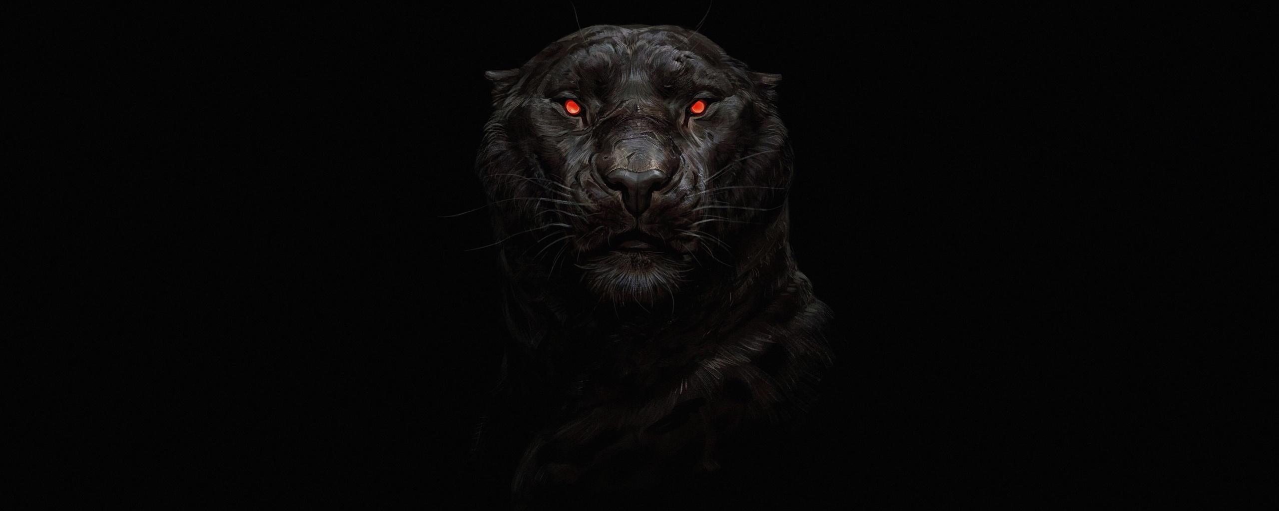 Download Tiger, glowing red eyes, predator, dark wallpaper, 2560x Dual Wide, Wide 21: Widescreen