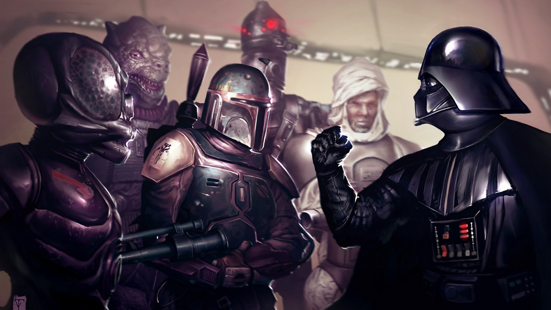 Star Wars, Artwork, Concept Art, Darth Vader, Boba Fett, Dengar, Bossk, IG 88, 4 LOM, Bounty Hunter Wallpaper HD / Desktop and Mobile Background